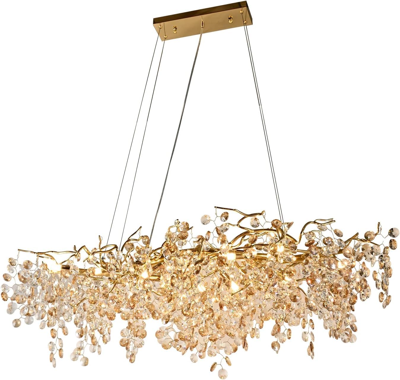 Modern Crystal Chandelier, 12-Light Raindrop Pendant Light Fixture, Luxury Gold Tree Branch Design for Dining Room, Living Room, Bedroom, Entryway - Elegant Home Decor