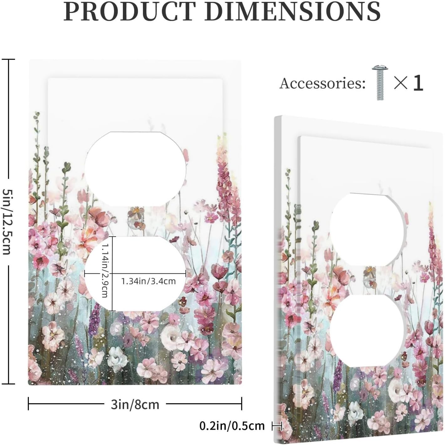 Colorful Flowers Pink Floral Watercolor Plant Outlet Covers 1 Gang Duplex Light Switch Cover Decorative Switch Plates Electrical Receptacle Faceplate Wall Plate for Bed Room Living Room Decor