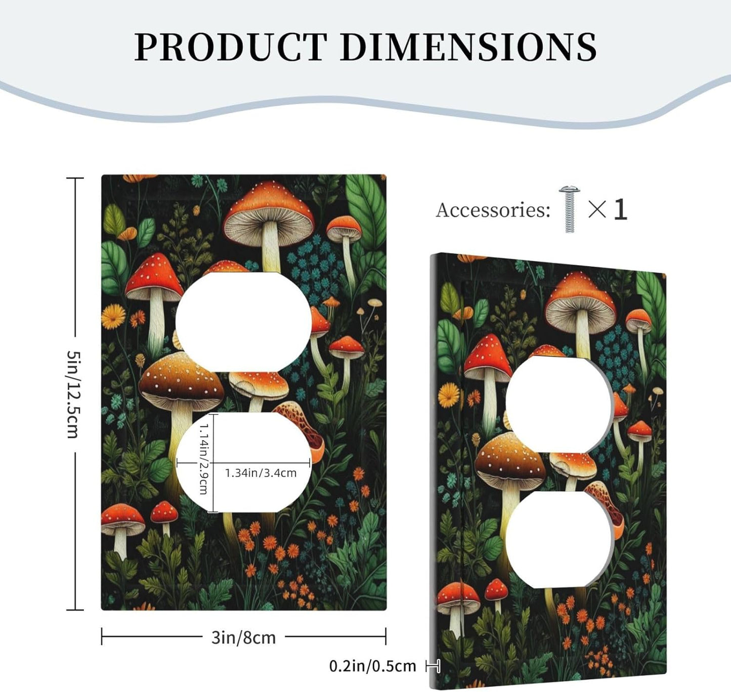 Decorative Outlet Covers Boho Red Mushroom Green Leaf Plants Floral 1 Gang Wall Plate Receptacle Duplex Light Switch Cover Plate Single Dual Plug Covers Electrical Switchplate Faceplate