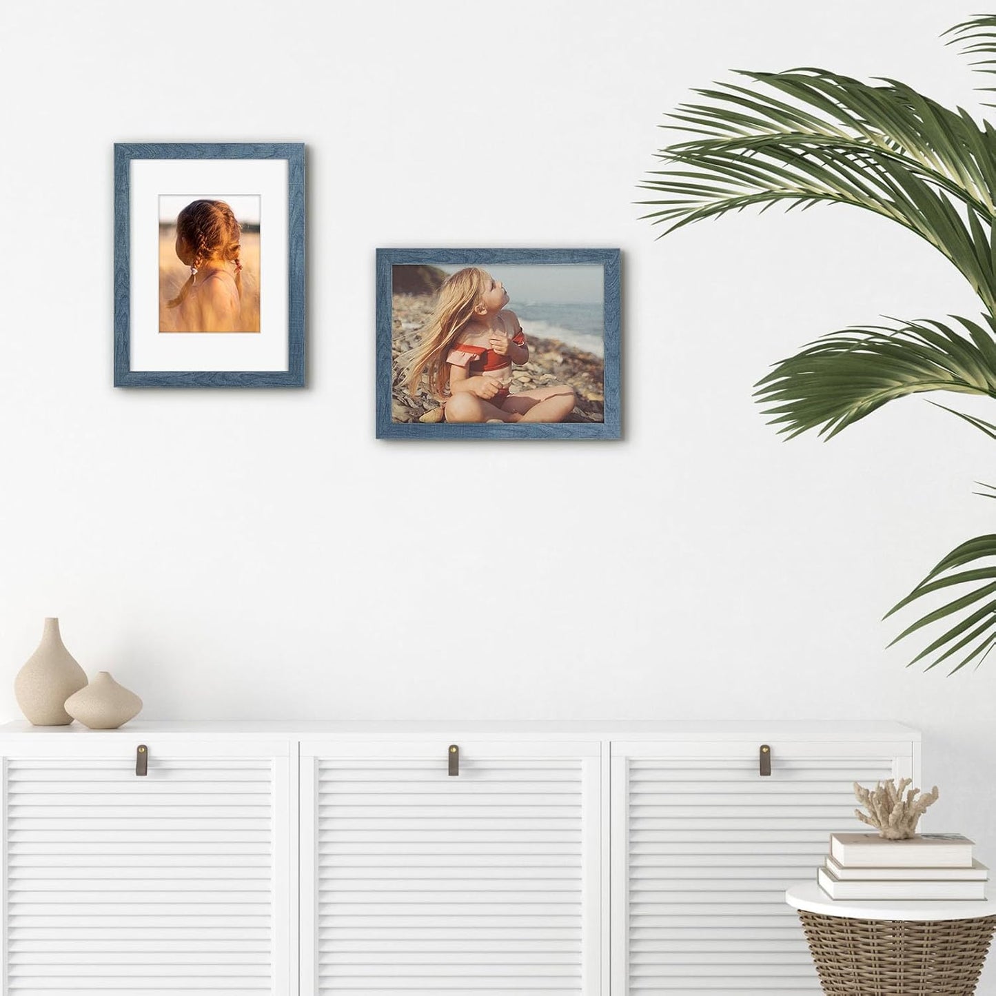 Golden State Art, 9x12 Picture Frame with Mat for 6x8 - High Definition Glass Wall Mounting Horizontal Vertical Display (Blue, 1 Pack)