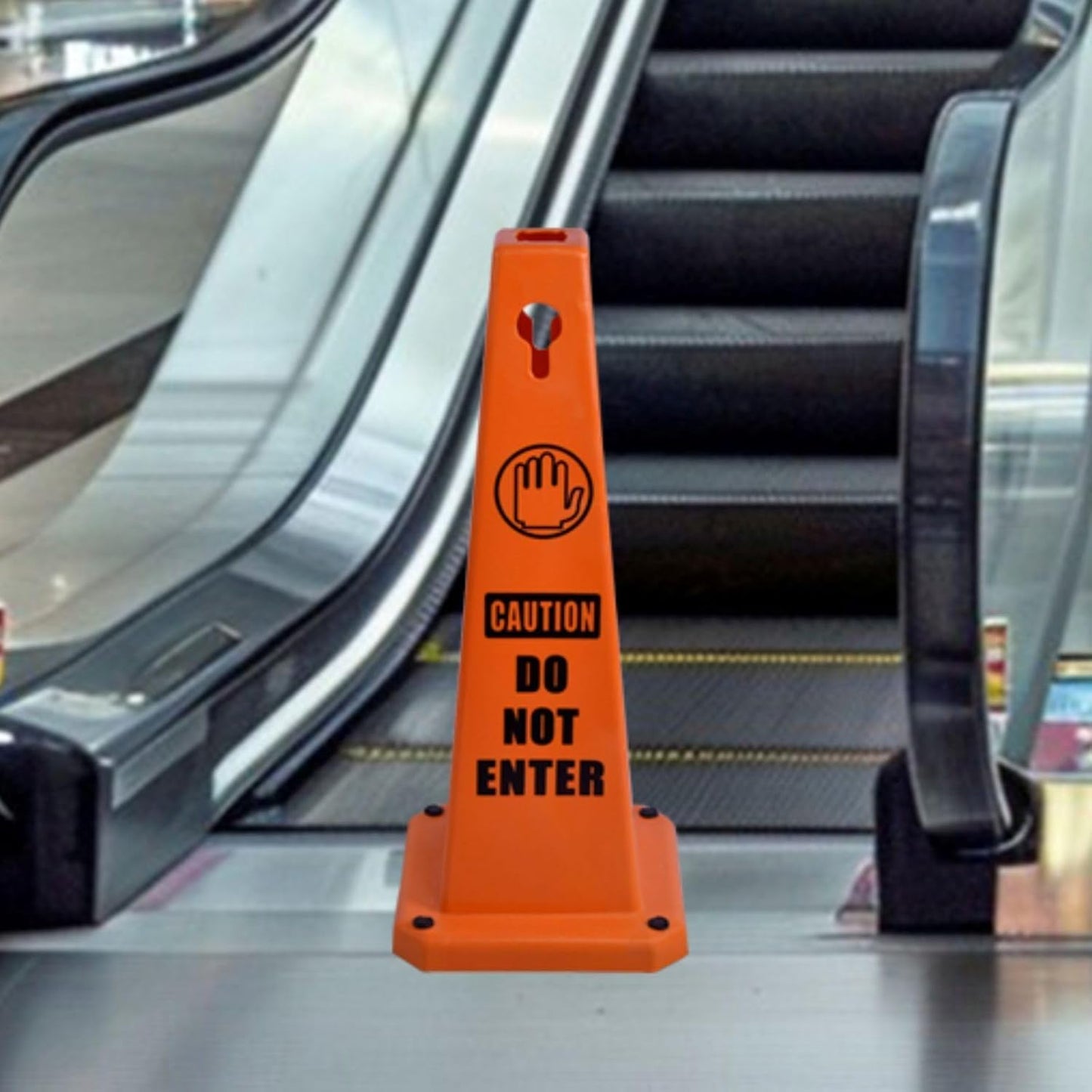26.5" Caution Cones, 4-Sided Visible Safety Signs with Heavy Rubber Base, Warning for Slip & Fall Prevention, Indoor/Outdoor Use (4, Do Not Enter-Orange, 26.5 inch)
