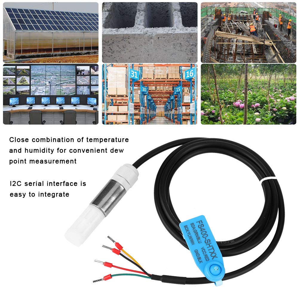 FS400-SHT3X Soil Sensor, Dustproof Temperature Humidity Sensor Stainless Steel Plastic Housing I2C Output, Soil Temperature and Humidity Sensor Probe(SHT35)