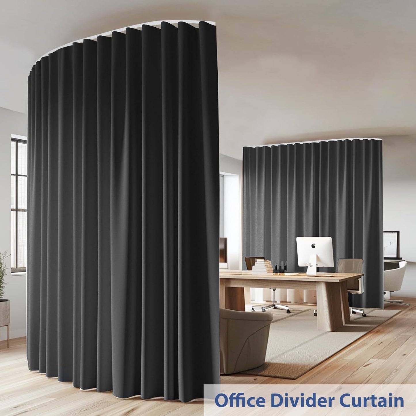 Room Divider Ceiling Mounted Curtains Track Sets Extra Wide Blackout Curtain Flexible Tracks for Bedroom Privacy Partition Separator, 1 Panel Black Drape and White Rail, W12.5 x H9ft