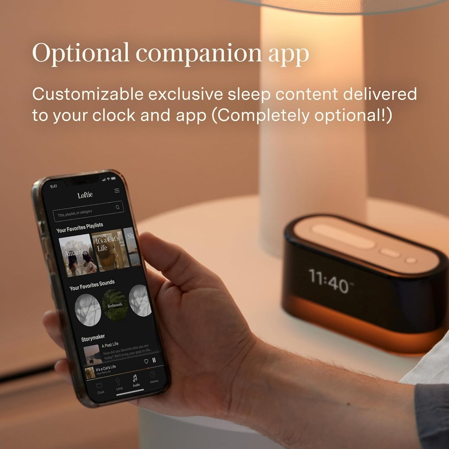 Loftie Alarm Clock with Sound Machine – Smart Alarm Clock w/Light, White Noise, Bluetooth Speaker, Night Light, 100+ Sounds, Blackout Mode, No WiFi Mode, Optional Subscription, Coffee