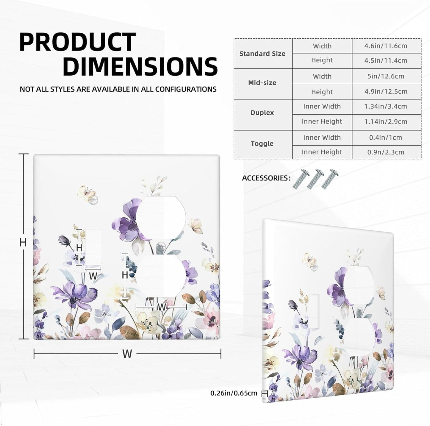 Wallplates Purple Floral Lilac Watercolor Flower Leaves Butterfly Wildflower 1 Toggle 1 Duplex Switch Plate Electrical GFCI Faceplate Decorative Light Switch Covers for Bedroom Home Decor