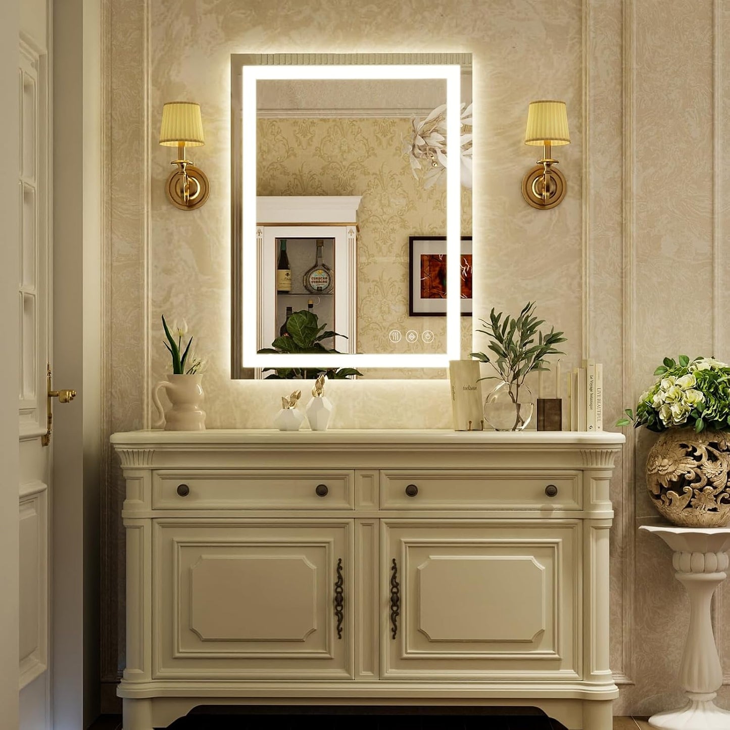 32'' x 24'' LED Bathroom Mirror with Lights, Wall Mirror with Front and Backlight, 3 Colors Vanity Mirror with Lights, Anti-Fog Wall Mirror for Bathroom