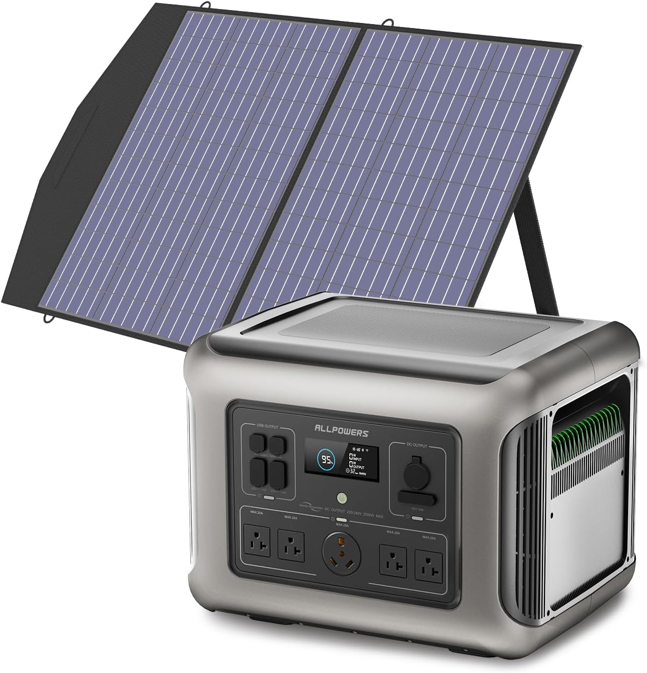 ALLPOWERS R2500 Portable Power Station with SP027 Solar Panel, 2500W 2016Wh LiFePO4 Solar Generator with 100W Panel Included, Solar Power with UPS Function, Fast Charging, 30A RV Port