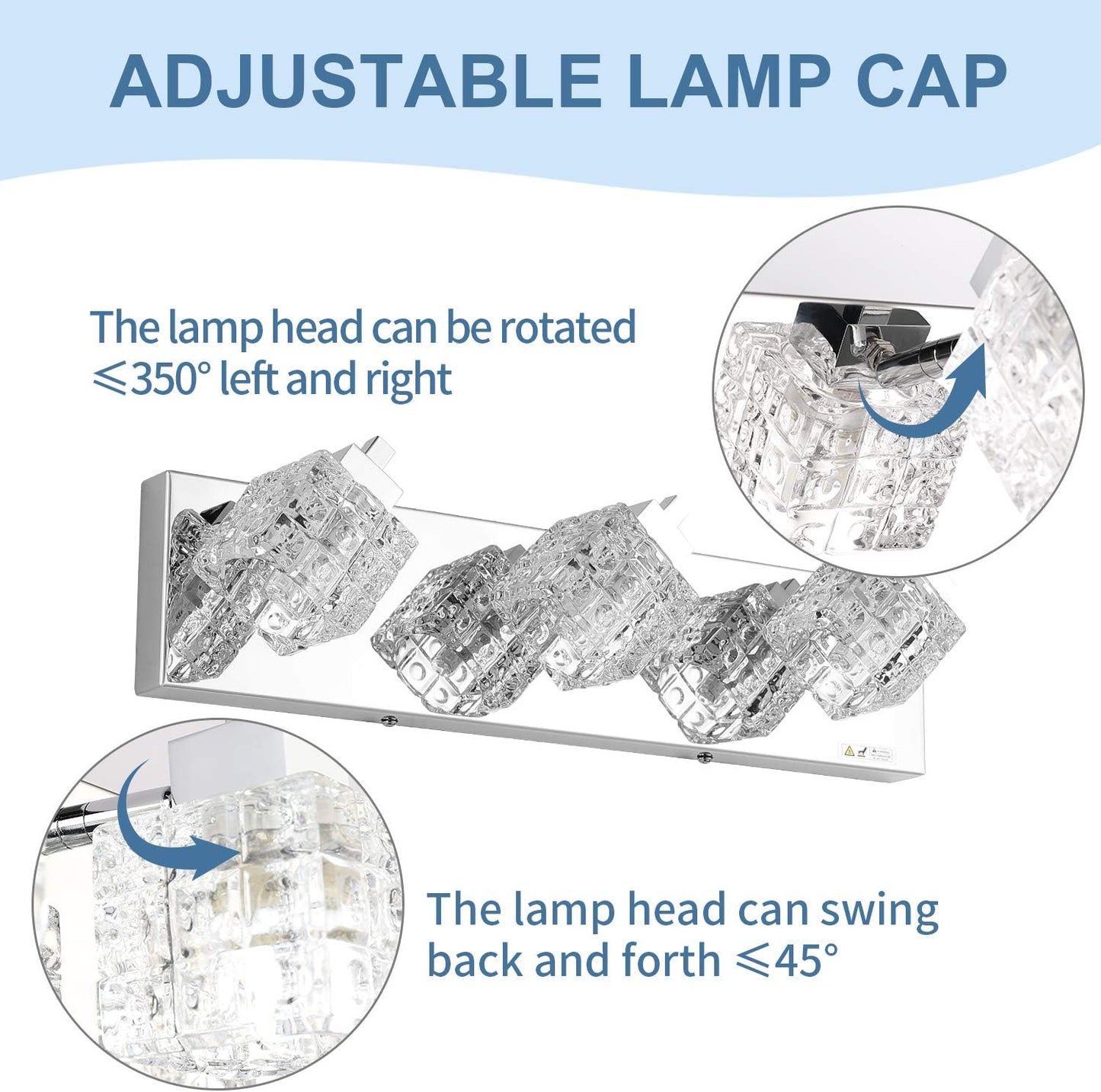 TRLIFE Bathroom Vanity Light Fixtures, Modern Bathroom Lights Over Mirror 3 Lights Vanity Light 19inches Crystal Vanity Light Fixture