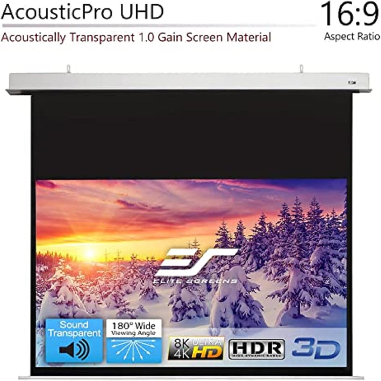 Elite Screens Evanesce 126" in-Ceiling Motorized Projector Screen 16:9, Acoustic Pro UHD, 8K HD Perforated Weave, Acoustically Transparent, Recessed Drop-Down for Standard Throw, IHOME126H3-E12-AUHD
