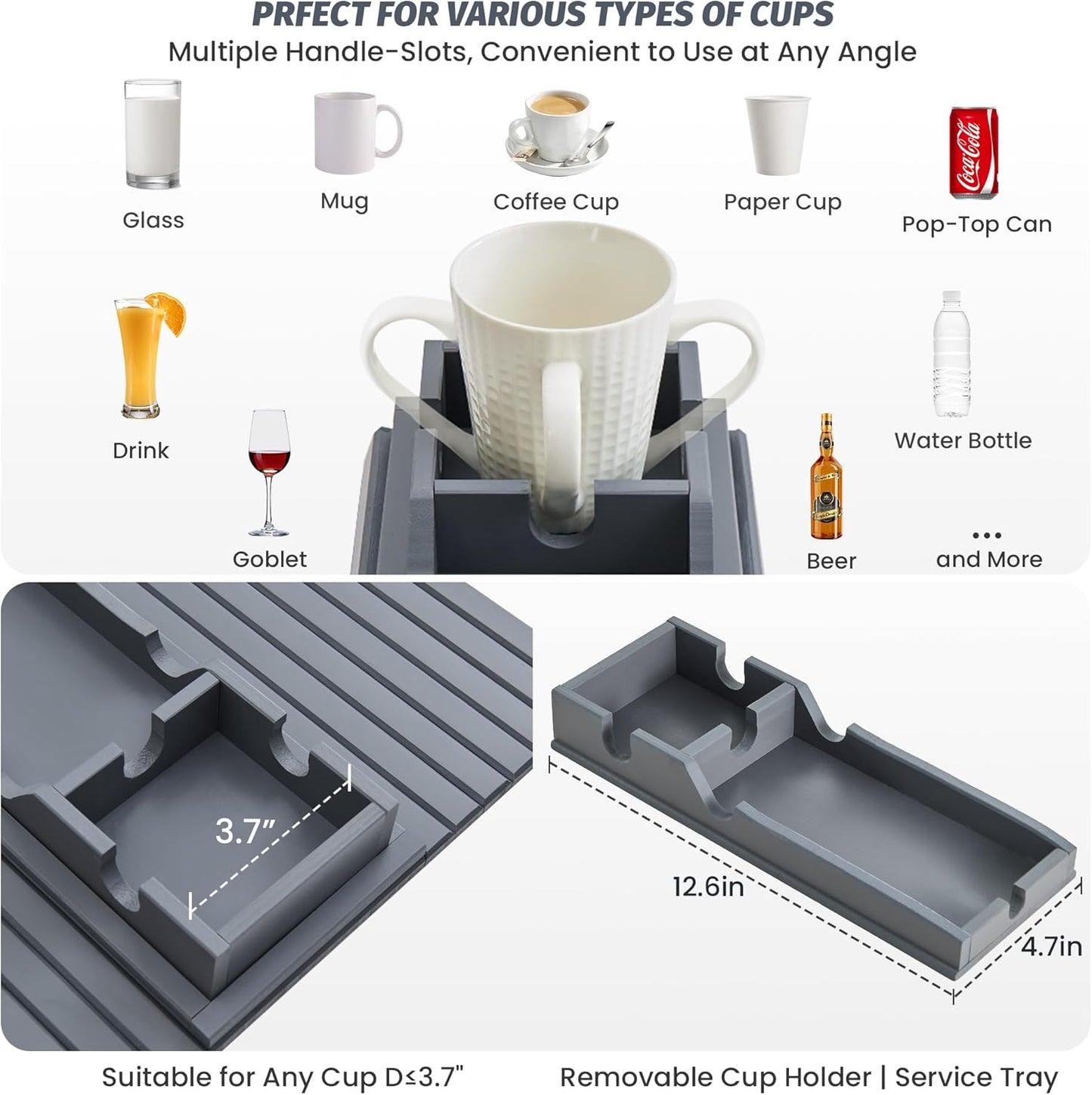 GEHE Detachable Couch Cup Holder, Anti Falling Sofa Arm Tray, Natural Bamboo Sofa Cup Holder More Safe for You Family, Portable Couch Arm Tray Armrest Table for Remote, Snacks, Phone, Drinks