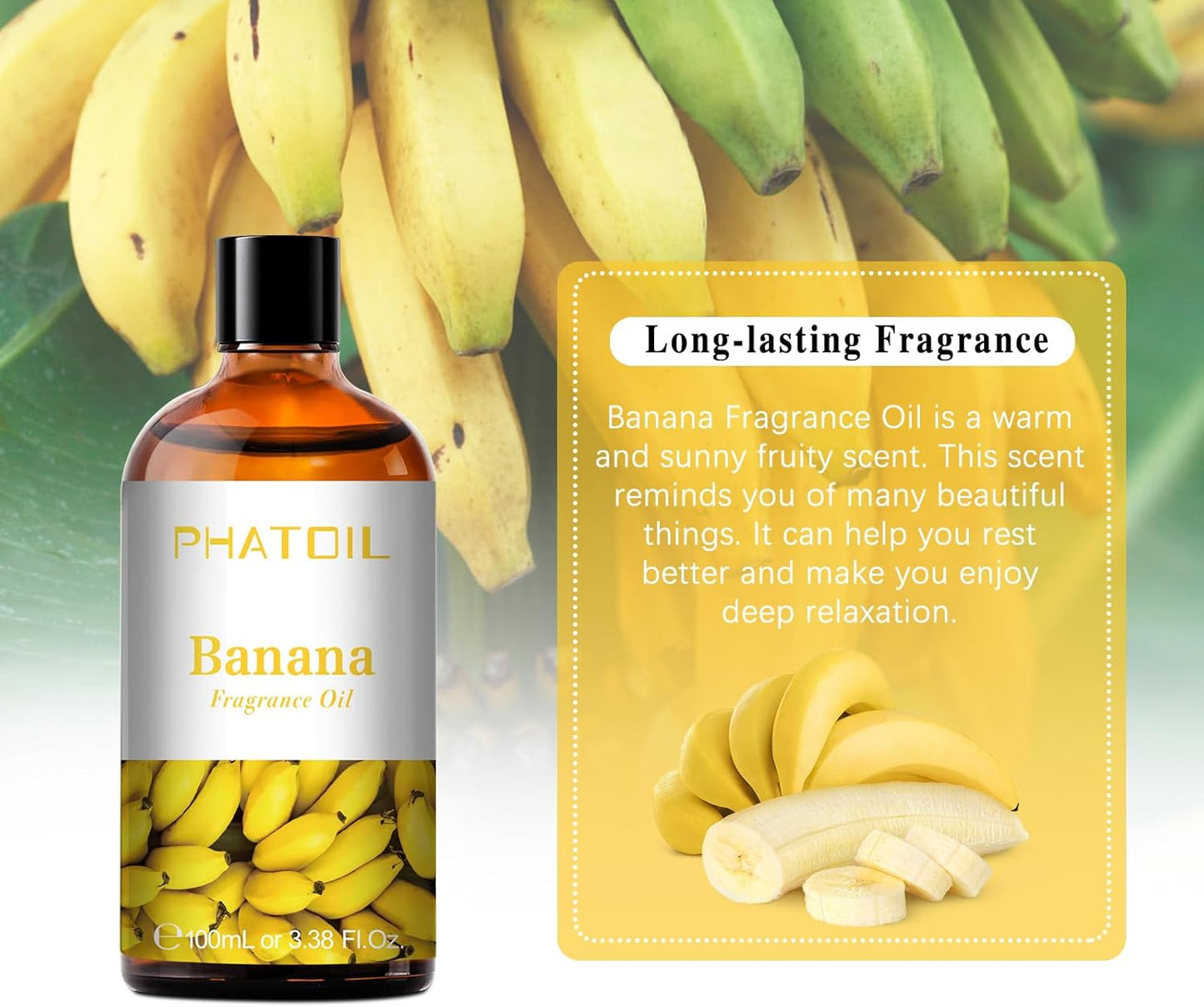 PHATOIL 3.38FL.OZ Banana Fragrance Oils for Aromatherapy, Essential Oils for Diffusers for Home, Perfect for Diffuser, Yoga, Skin Care, DIY Candle and Soap Making - 100ml