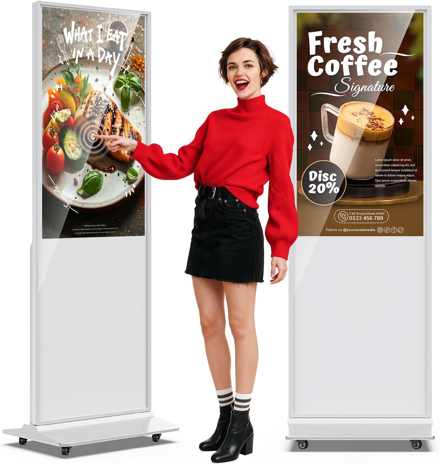 JIYANG 43 Inch Digital Signage Display,Indoor Floor Standing Touchscreen Advertising Display Kiosk Android System,Commercial LCD Totem Support HDMI-in,Store Displays Screens and CMS System(White)