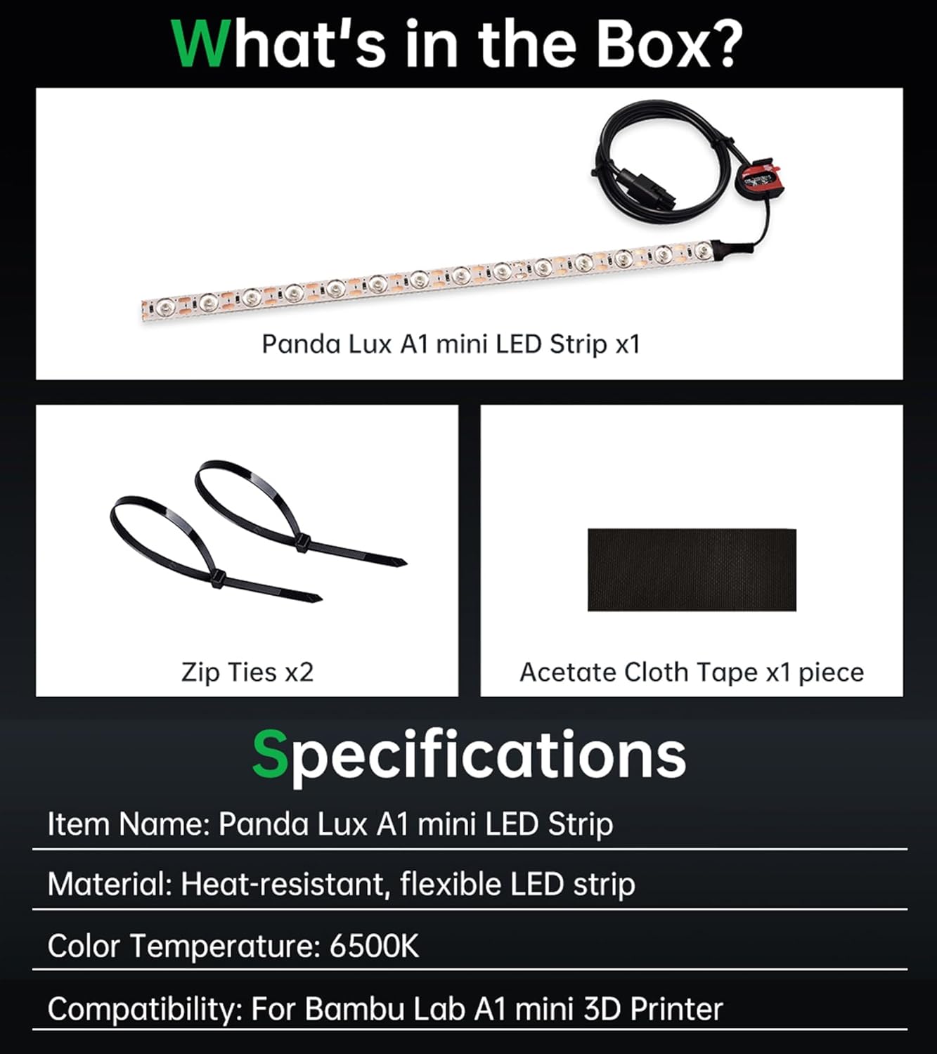 BIQU Panda Lux for Bambu-Lab A1 Mini 3D Printer Only, LED Light Strip Upgrade Kit, 24V LED Light Bar, Control via Stock Screen, with 780mm Cable, Easy to Install