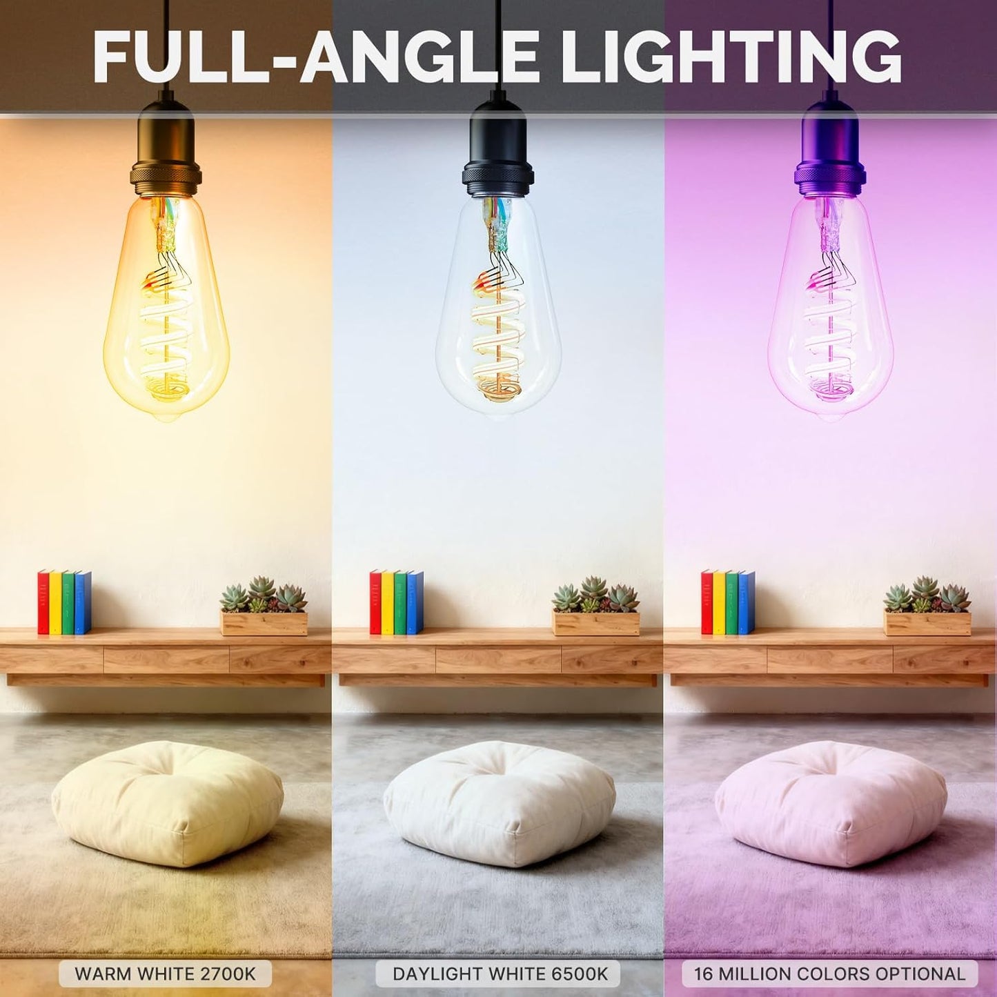 MOES Matter WiFi ST64 Edison Smart Bulbs, Color Changing Light Bulb, 16 Million RGB Colors & Tunable White, Works with Apple Home, Alexa, Google Home, E26 Dimmable 5W (40W Equivalent), 2-Pack
