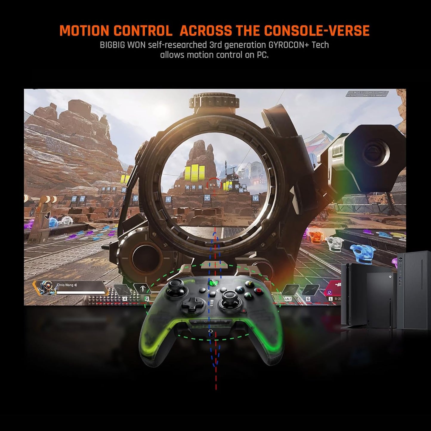 BIGBIG WON Wireless Controller, Rainbow 2 Pro PC Controllers Motion Aiming, Hall Triggers, ALPS Joystick, Custom Button, 3.5mm Audio Gaming Controller for PC Windows/Android/iOS/Switch Controllers