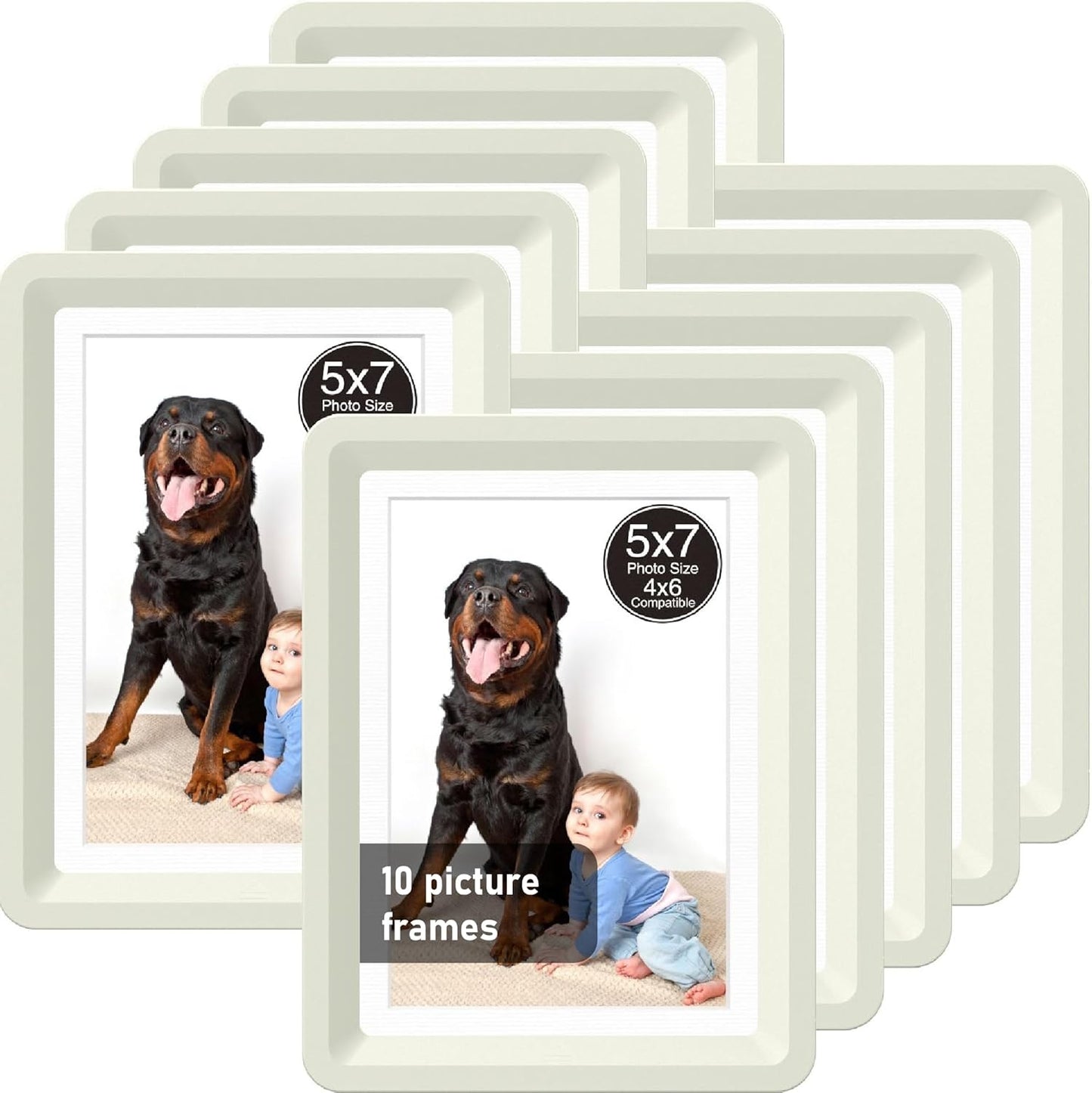 Light Gray 5x7 Picture Frame with Acrylic Front 10 Pack, ABS Frame for 5x7 or 4x11 Photos, Shatterproof UV-Resistant Tabletop Photo Frame, Vertical/Horizontal Display for Home Décor