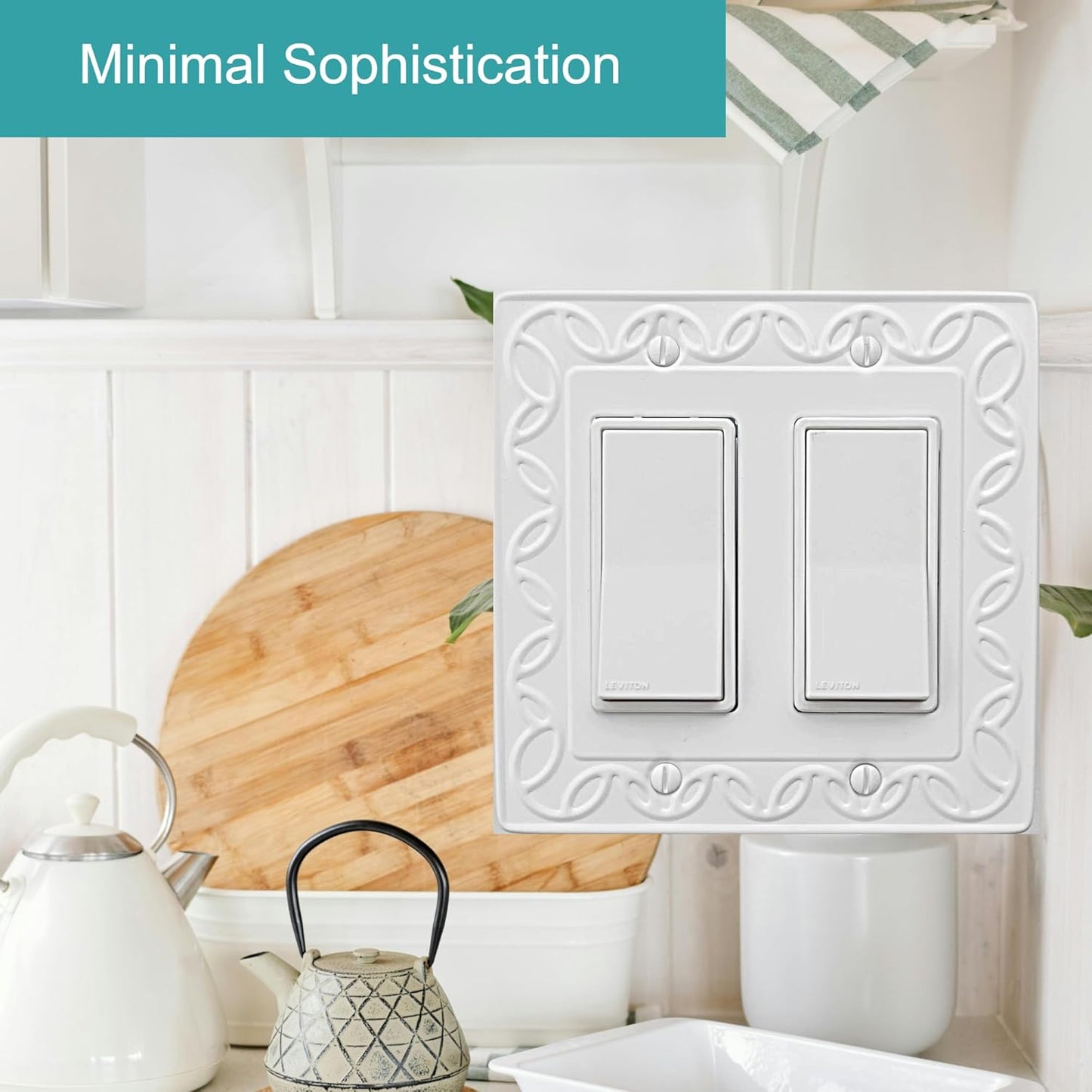 Double Decorator Light Switch Cover NovaBloom Metal Wall Plate, 2-Pack White 2 Gang Double Rocker, for Receptacle Dimmer GFCI Outlet Switch Cover Decorative Wallplate, Durable