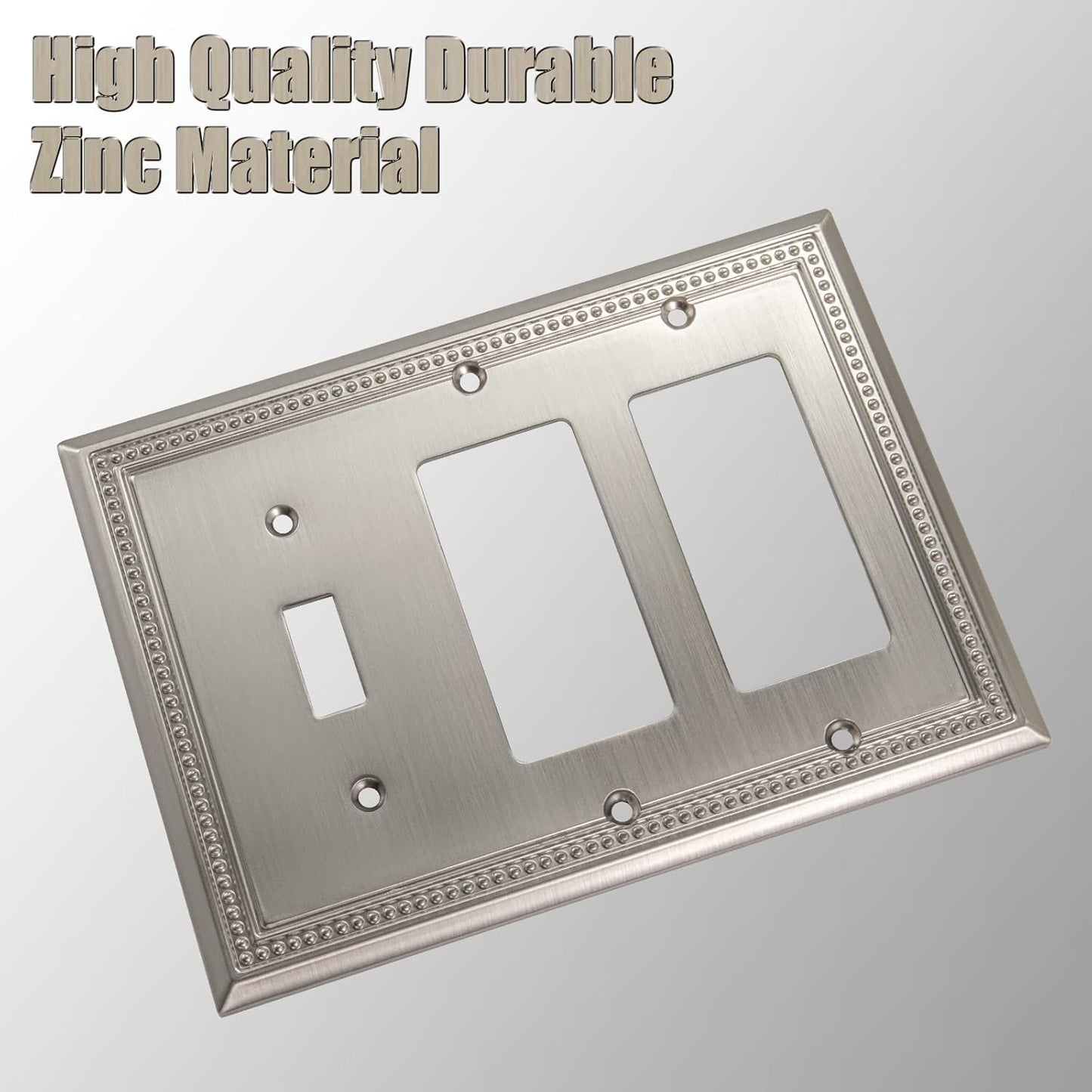Henne Bery Sunken Pearls Heavy Duty Decorative Wall Plate Switch Plate Outlet Cover (Single Toggle/Double Decorator, Satin Nickel)