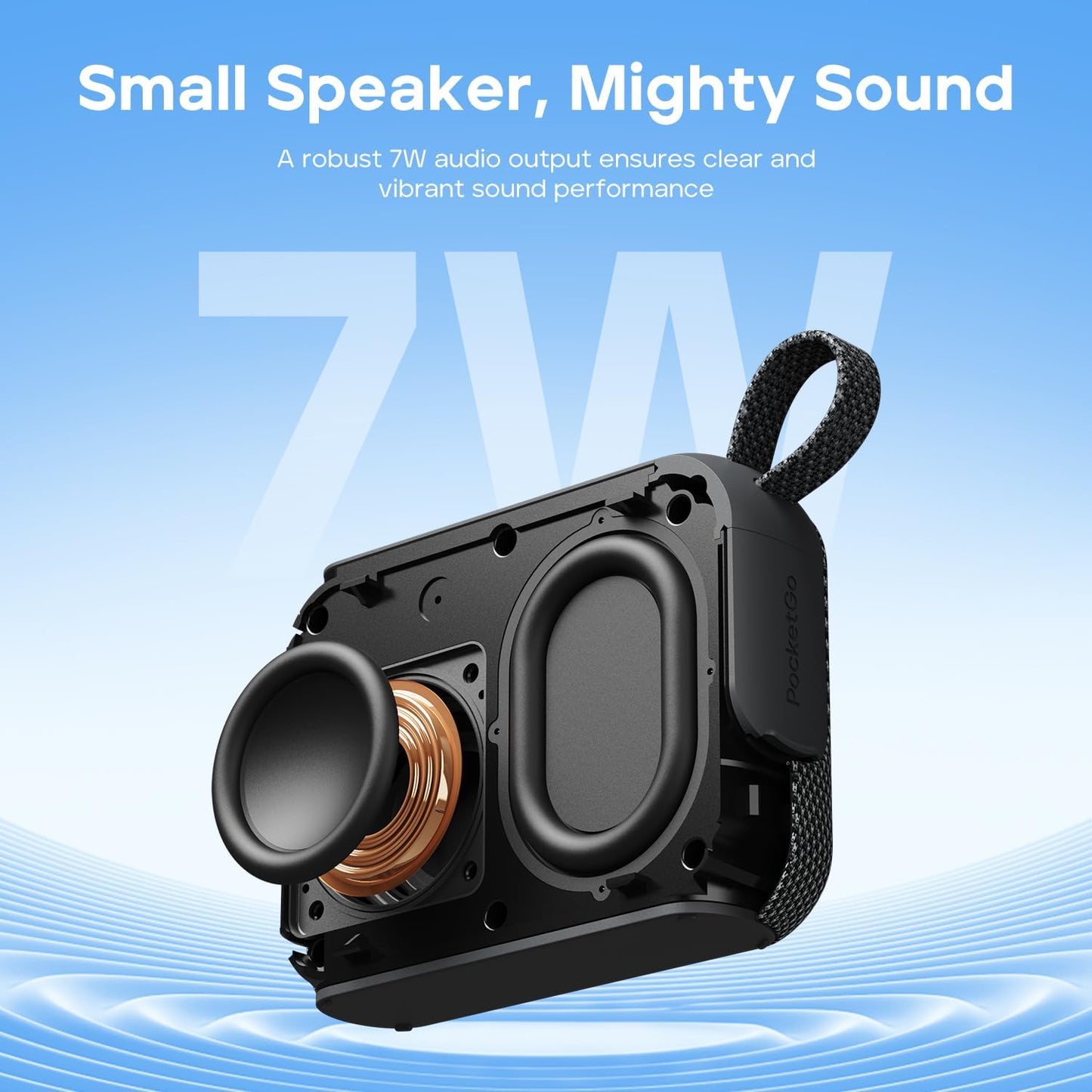 Tribit PocketGo Portable Bluetooth Speaker, 20H Playtime, IP68 Waterproof/Dustproof, Wireless, BT6.0, Shower, Powerful Sound, Custom EQ, TWS, Support TF Card, Floatable, Type-C, Travel/Outdoors/Home