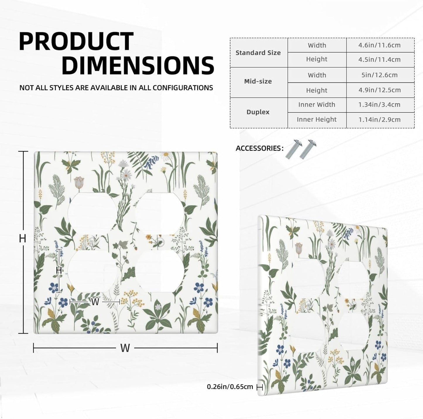 Outlet Covers Floral Green Leaf Plant Flowes 2 Gang Double Duplex Decorative Light Switch Covers Electrical Wallplates Socket Faceplate For Bed Room Farmhouse Decor
