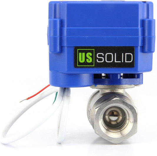 U.S. Solid 1/2" Motorized Ball Valve 85-265V AC Stainless Steel Electrical Ball Valve, 2 Wire Auto Return Setup Normally Closed
