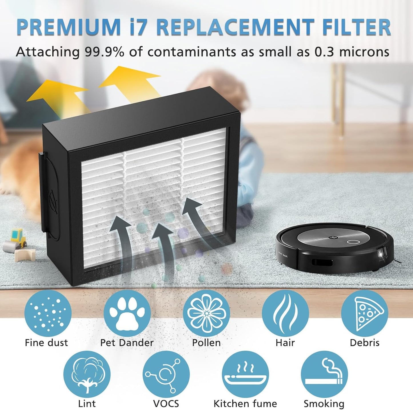 Filter Replacement for iRobot Roomba e, i and j Series i7 i7+/plus i3 i3+ E5 E6 E7 i4 i6 i6+ i8 i8+ Robot Vacuum Cleaners parts, 12 Pack High Efficiency 4639161 Filters