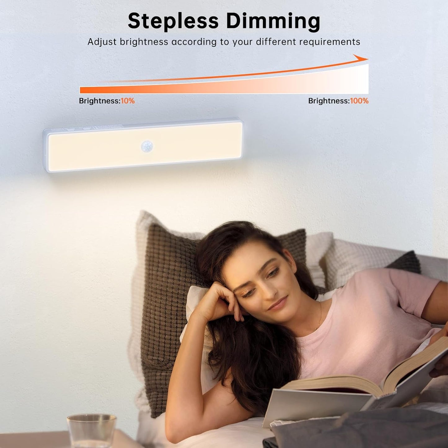 LED Closet Light, 30LEDs Dimmer USB Rechargeable Motion Sensor Light Under Cabinet Lighting, Stick-Anywhere Night Safe Light Bar for Wardrobe,Kitchen-2 Pcs, Warm