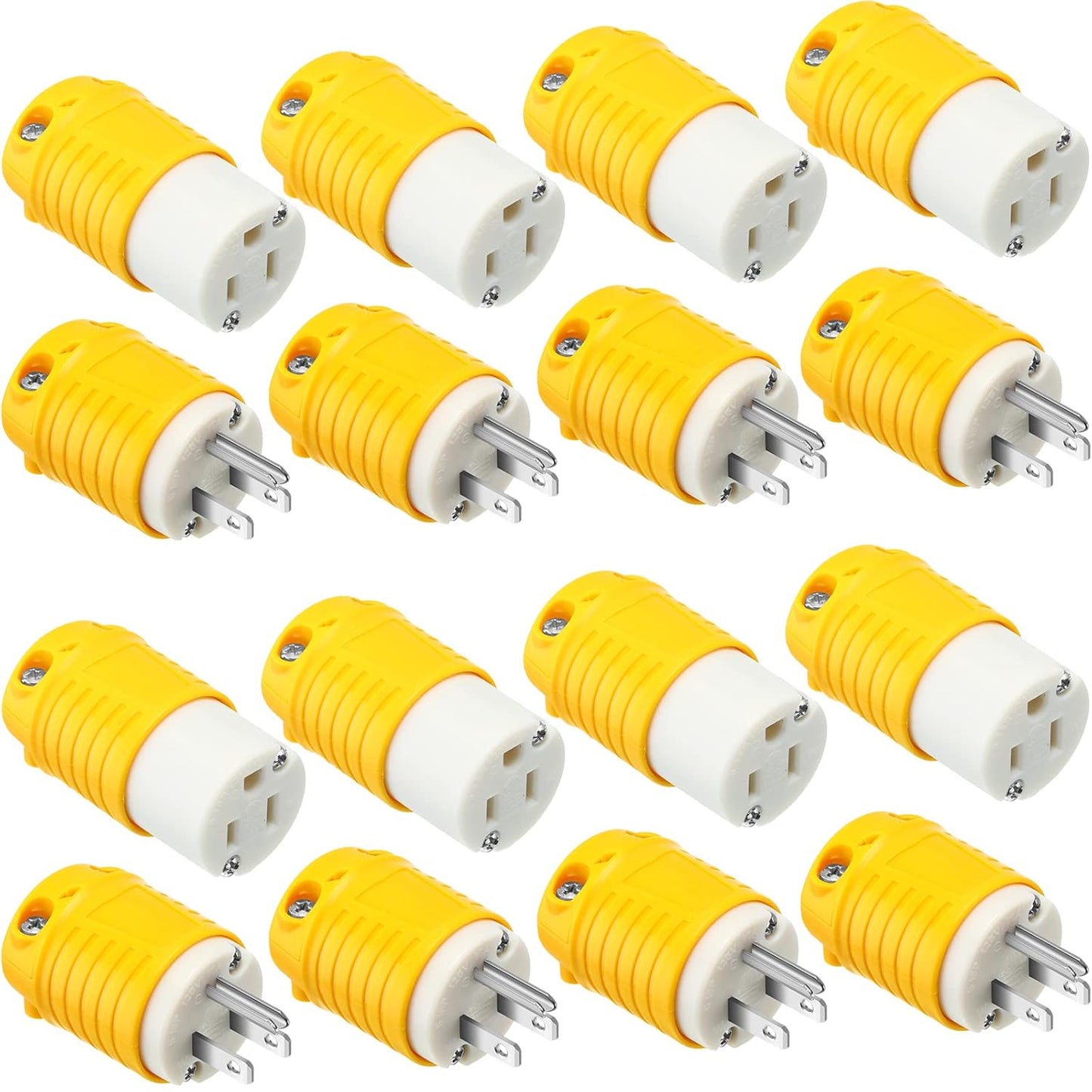Sherr 16 Pcs Extension Cord Ends 15A 125V 2 Pole 3 Wire Heavy Duty Replacement Male Plug Female Connector Set 5-15P 5-15R Straight Blade Plug Grounding Type/ETL Listed (Male,Female)