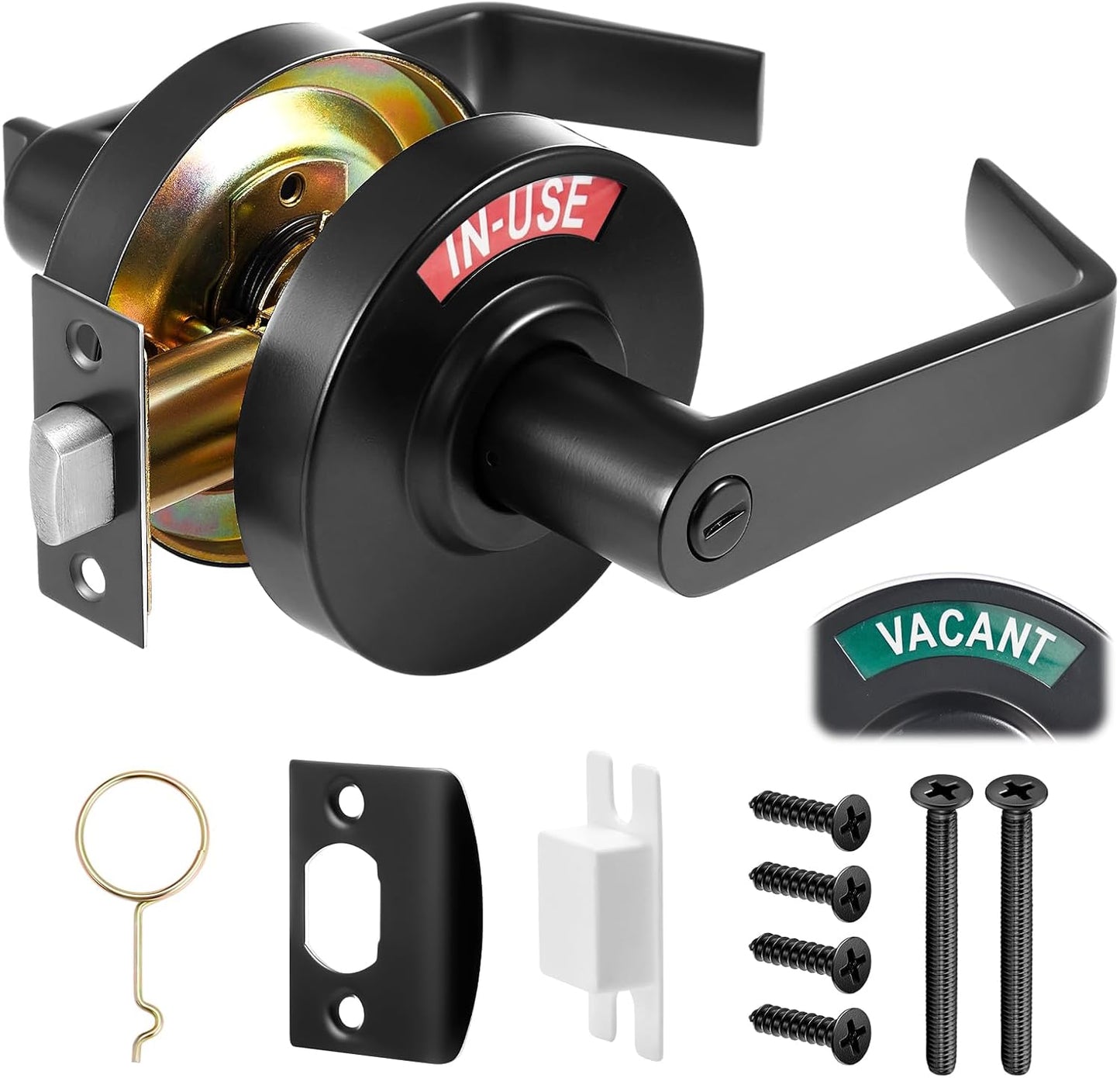 Tandefio 1 Set Vacant Occupied Bathroom Lock, Commercial Door Handle with in-use or Vacancy Occupied Deadbolt, Privacy Indicator Restroom Handle Lock for Restrooms, Satin Chrome (90 mm,Black)