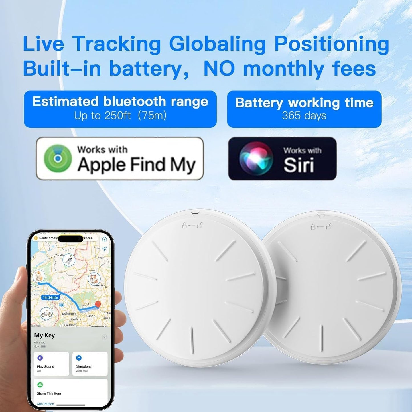 Air Tracker Tags-2 Pack, Item Tracker with Waterproof Case for Your Keys, Wallet etc, Luggage Tracker Works with Find My APP (iOS Only)