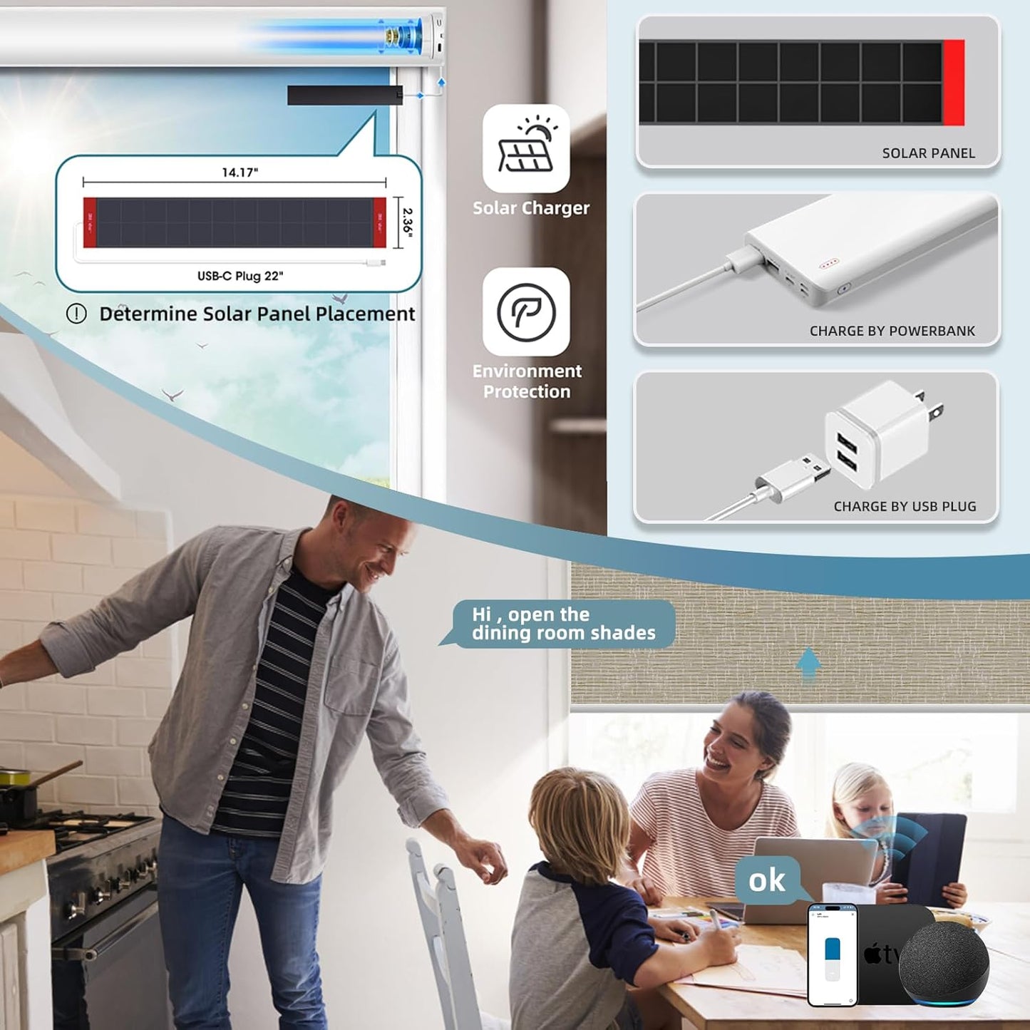 SmartWings Motorized Roller Shades Work with Homekit, Alexa Google, 100% Blackout Smart Blinds for Windows, Cordless Remote Control Window Shades, Safari White, Customized Size