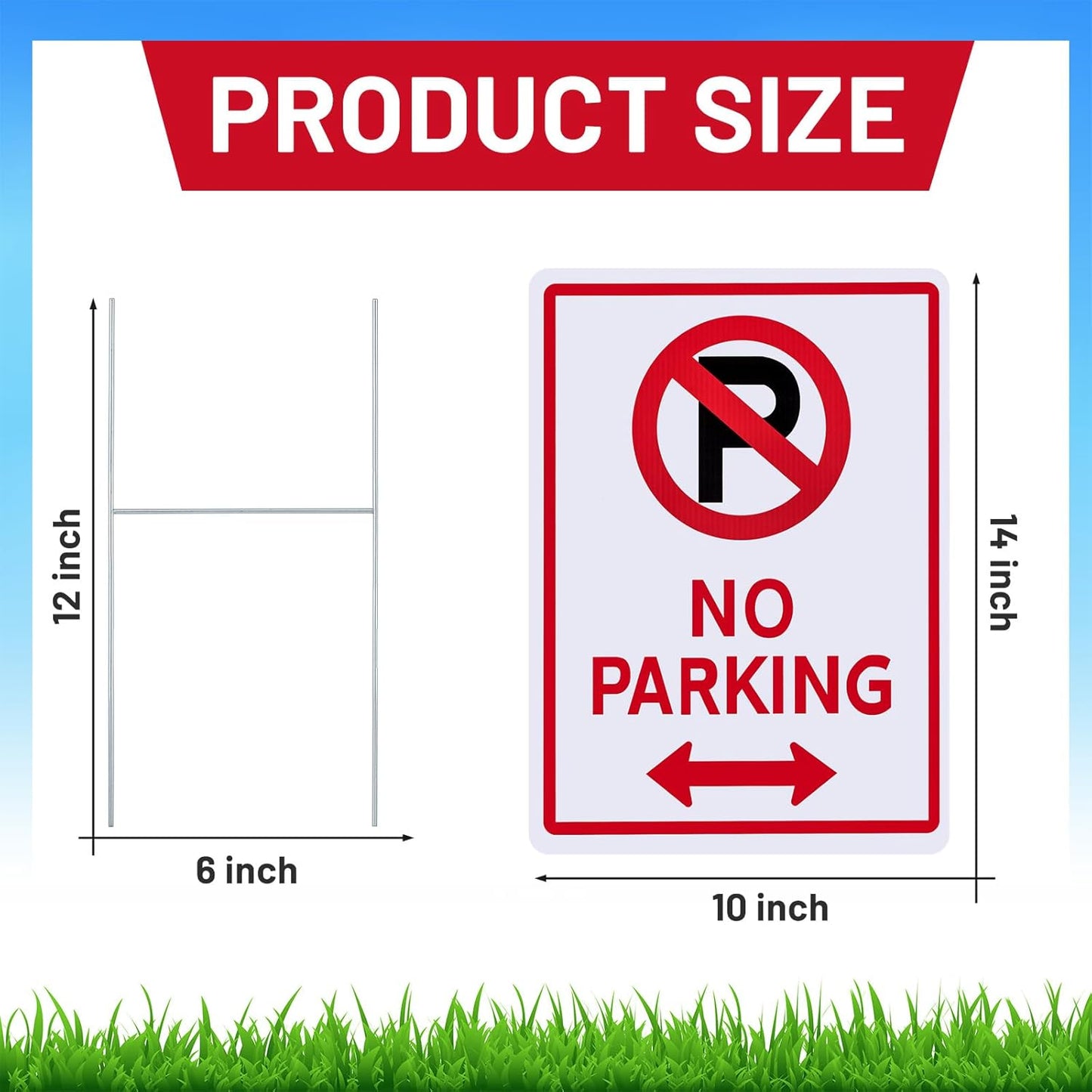 Kigley 12 Pcs No Parking Signs with H Stake 14 x 10" Plastic Waterproof Double Sided No Parking Outside Signs, Weatherproof and Fade Resistant, Easy to Mount