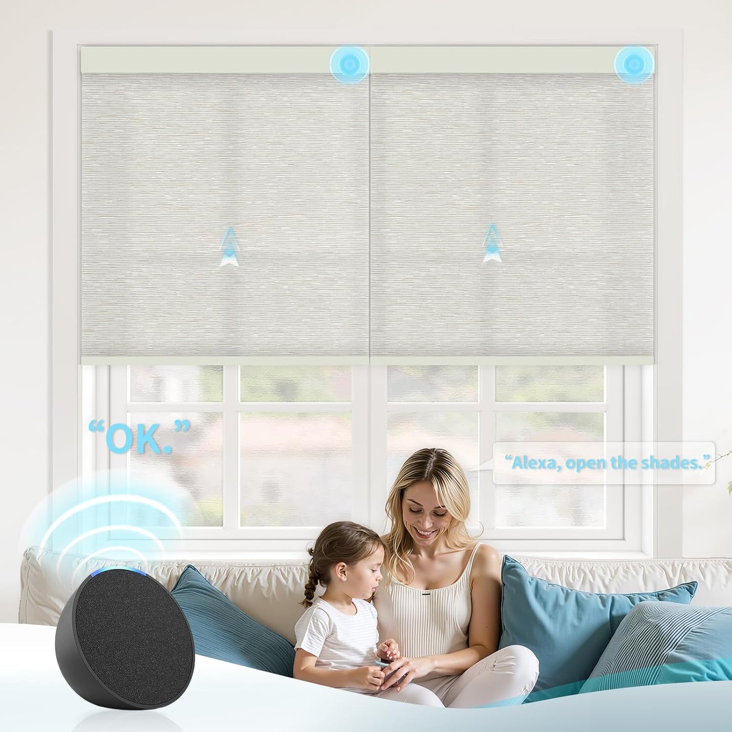 Motorized Blinds with Remote Custom Size Blackout Smart Roller Shades Compatible with Alexa Google, Electric Blinds for Windows