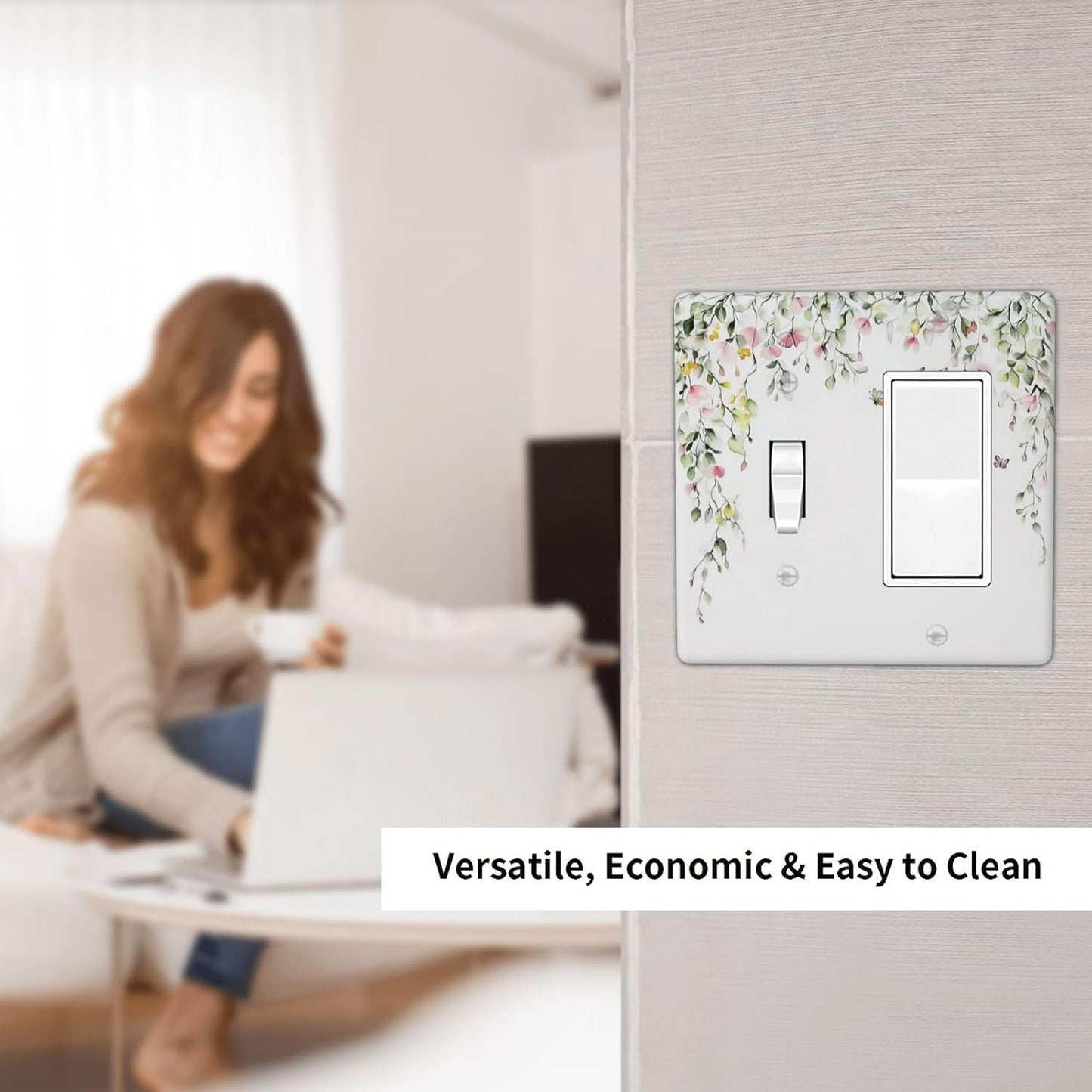 Watercolor Flowers Vine Colorful Butterfly Floral Outlet Covers 1 Toggle 1 Rocker Combination Decorative Wall Plate Electrical Switch Plates Light Switch Cover Plate For Bed Room Living Room Decor