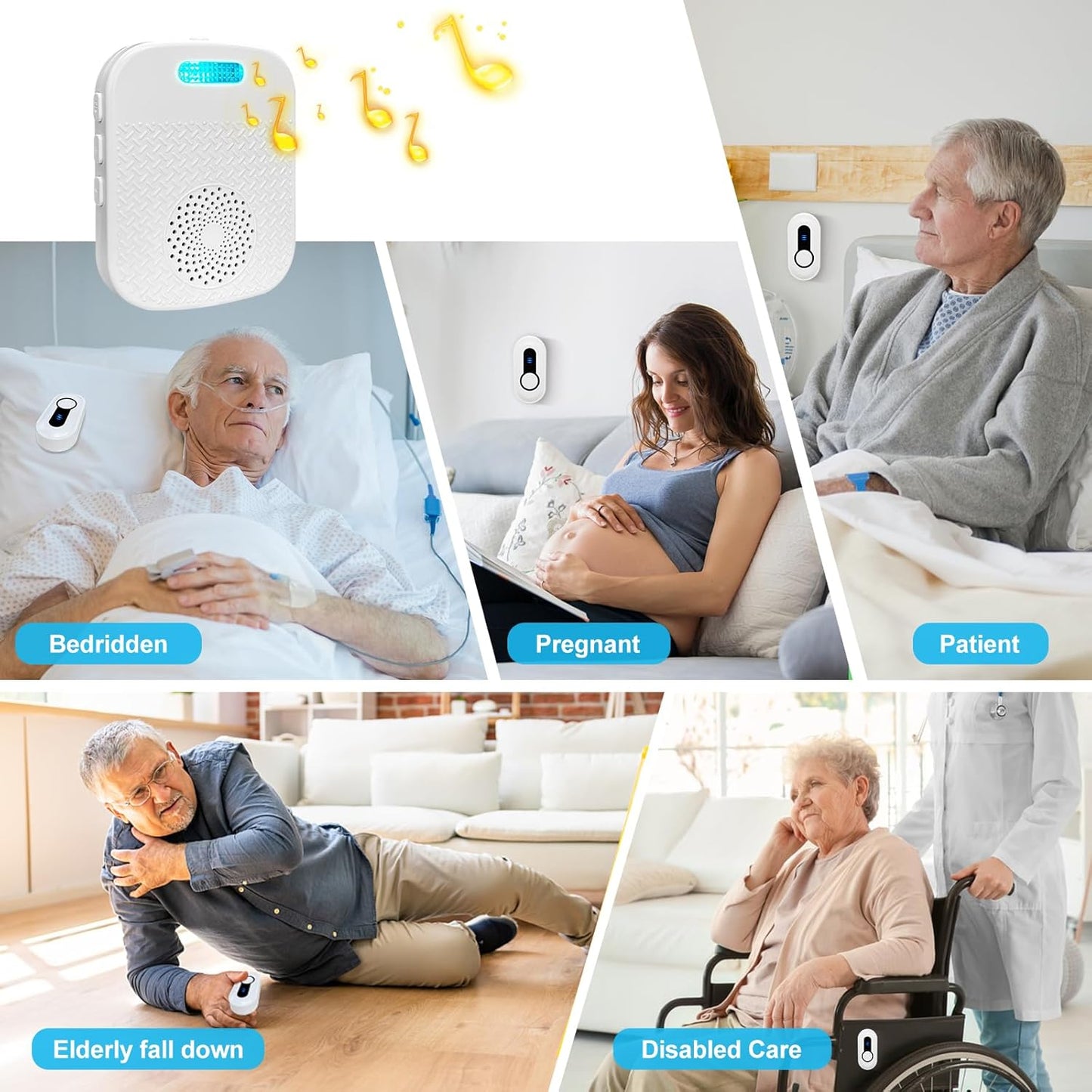 SanJie Wireless Caregiver Pager Call Bell for Patients at Home 328Ft Range Call Button for Elderly Life Alert Systems for Seniors (2 Rechargeable & Portable Receiver,3 Emergency Button)