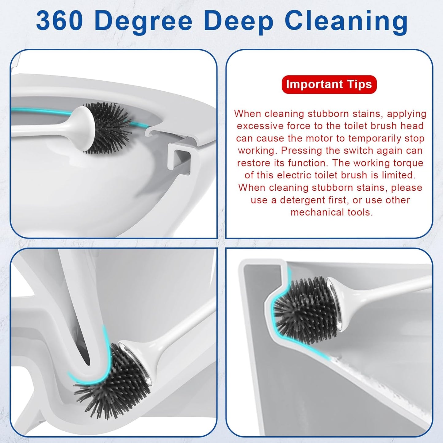 Electric Toilet Brush,Silicone Toilet Brush,Toilet Bowl Brush and Holder Set with Ventilated Holder,Toilet Brush, Floor Standing, Wall Mounted Without Drilling，Rechargeable