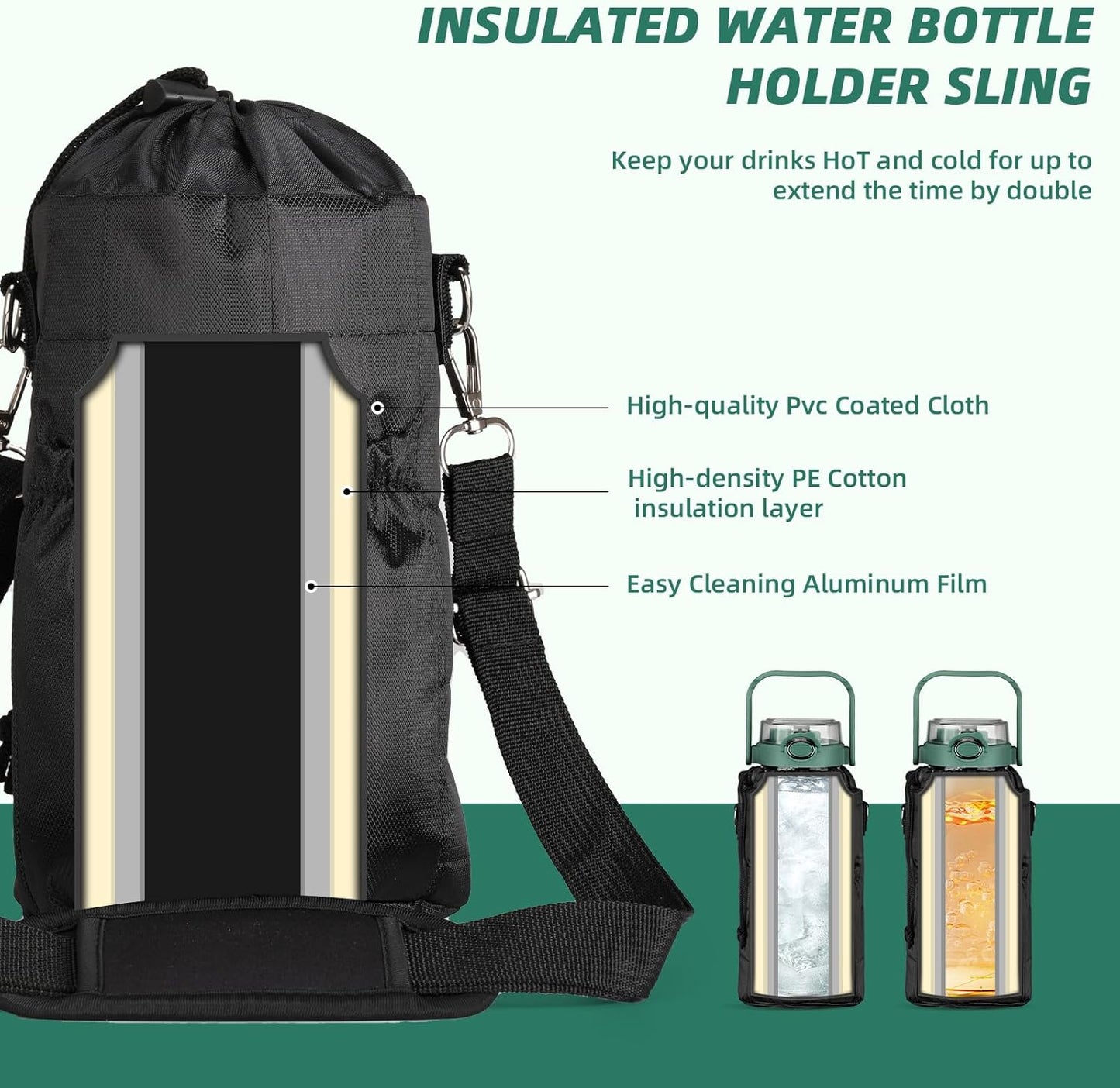 64oz Glass Water Bottle with Straw and Sleeve Half Gallon Motivational Water Bottle with Time Marke and Strap 2L Leakproof Borosilicate Reusable Water Jug for Gym Outdoors