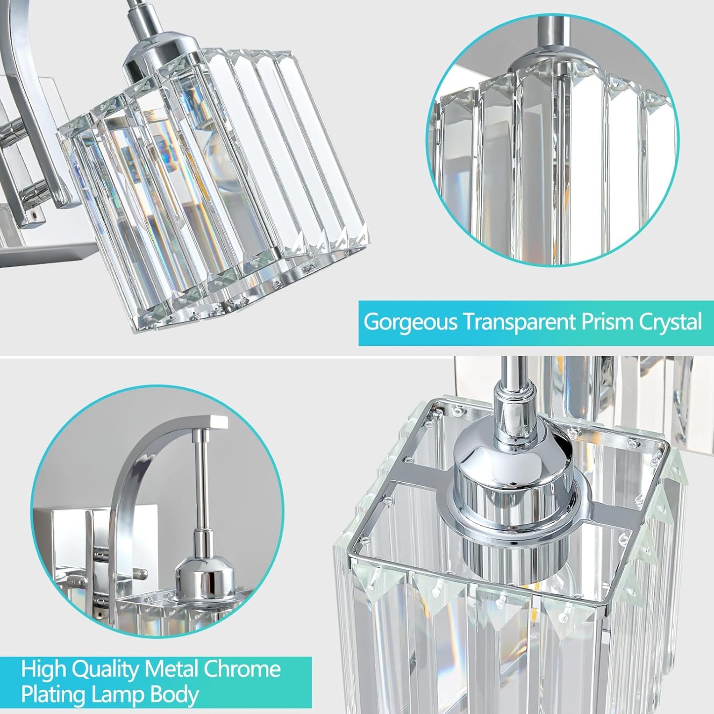 Crystal Vanity Lights 5-Light Chrome Bathroom Vanity Lights Modern Crystal Bathroom Light Fixtures Over Mirror 42.51" Long Vanity Light for Bathroom