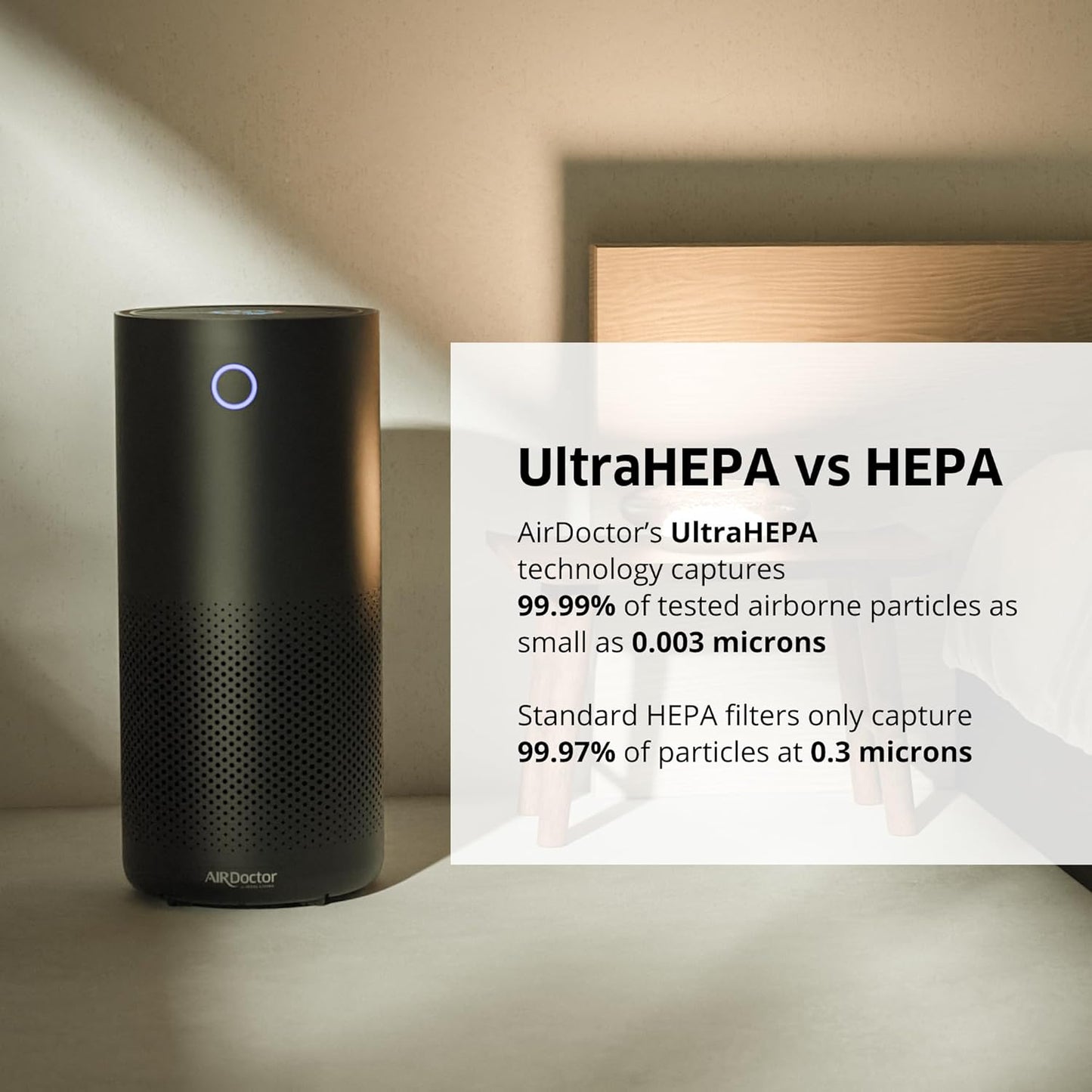 AirDoctor 4000 Air Purifier for Large Rooms | Triple filtration technology with UltraHEPA, Carbon/VOC material & Air Quality Sensor | Captures Particles 100x Smaller Than HEPA Standard (Black)