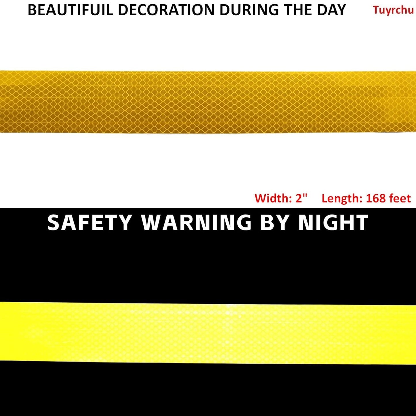 Non Fading Yellow Reflective Tape Outdoor Waterproof 2 inch, High Visibility Warning Industrial Marking Tape,Safety Stickers (68 feet)