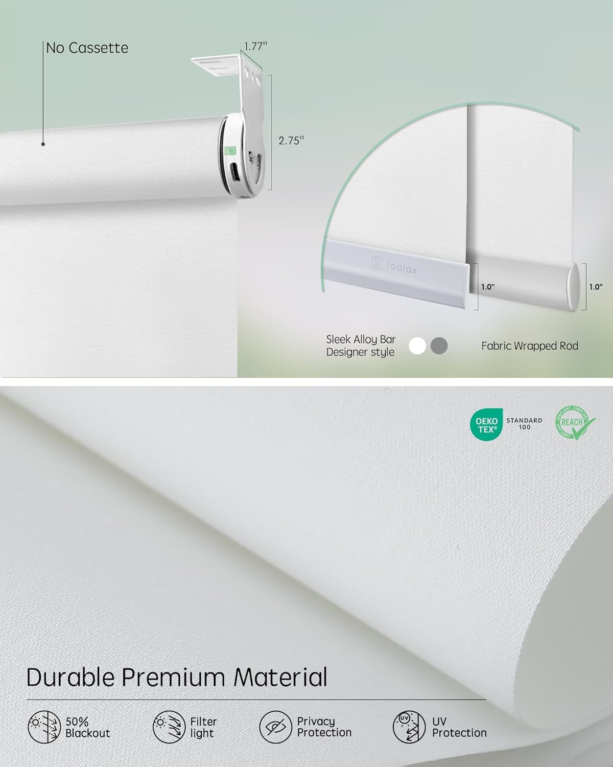 Yoolax Smart Coupled Roller Shades Compatible with Alexa Google, Motorized Blinds with Remote Light Filtering Coupled Roller Shades for X-Large Windows, Custom Size(XL Coupled-Pure White)