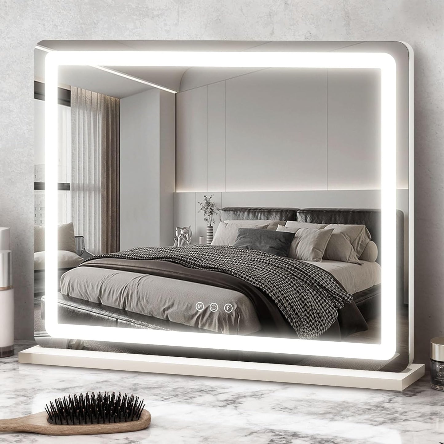 ROLOVE 23x18 Inch Vanity Mirror with Lights, 3-Color Modes, Dimmable LED Mirror with Touch Control - Large Makeup Mirror for Dressing Room (Wall/Tabletop Mount)