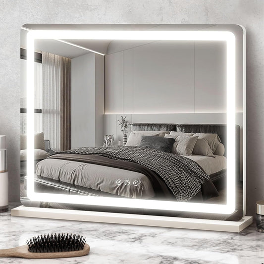 ROLOVE 23x18 Inch Vanity Mirror with Lights, 3-Color Modes, Dimmable LED Mirror with Touch Control - Large Makeup Mirror for Dressing Room (Wall/Tabletop Mount)