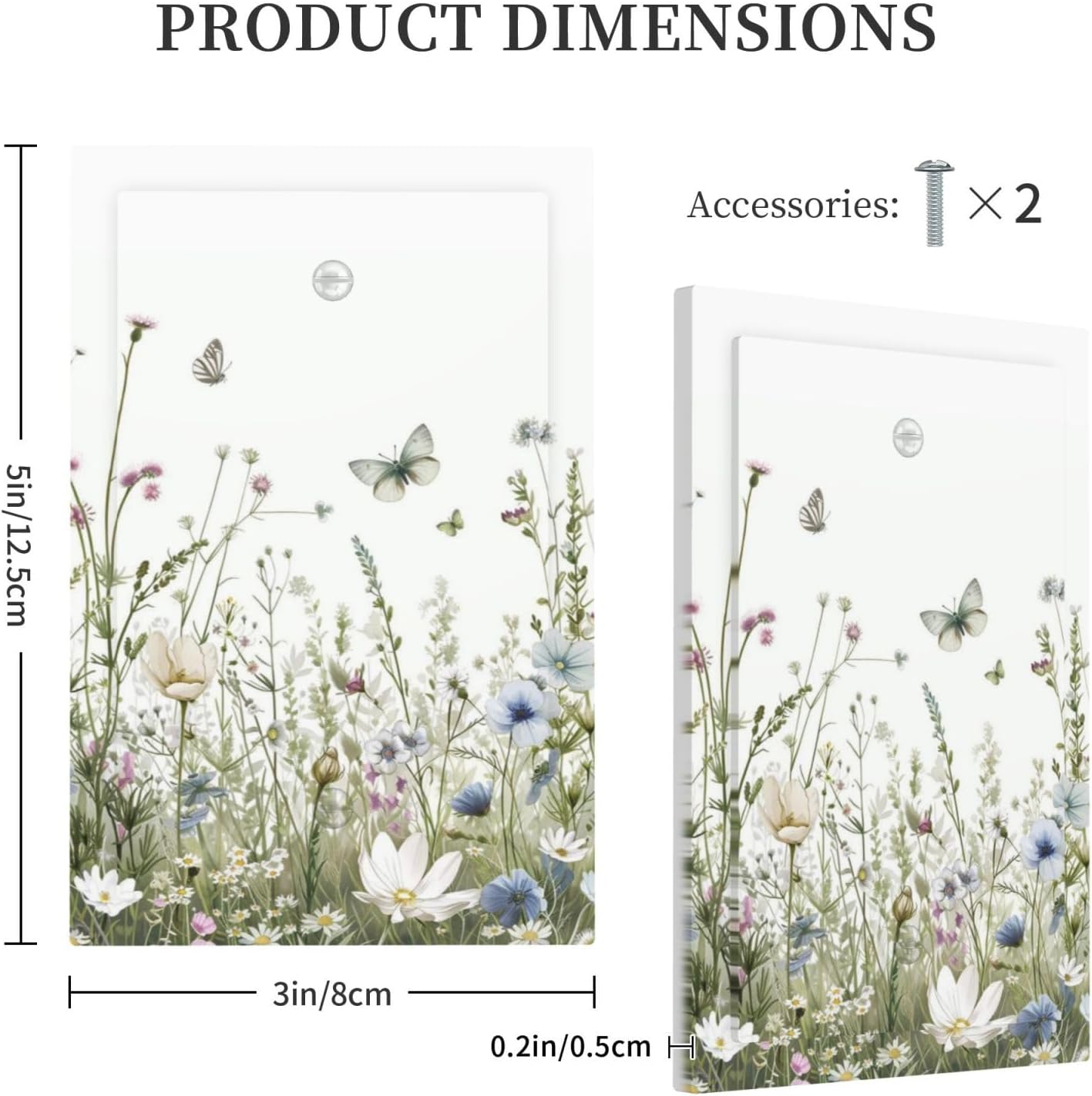 Colorful Wildflowers Daisy Plant Butterfly Floral Light Switch Cover Plate 1 Gang No Device Blank Electrical Wall Plates Faceplate Decorative Switch Plate for Bed Room Living Room Decor