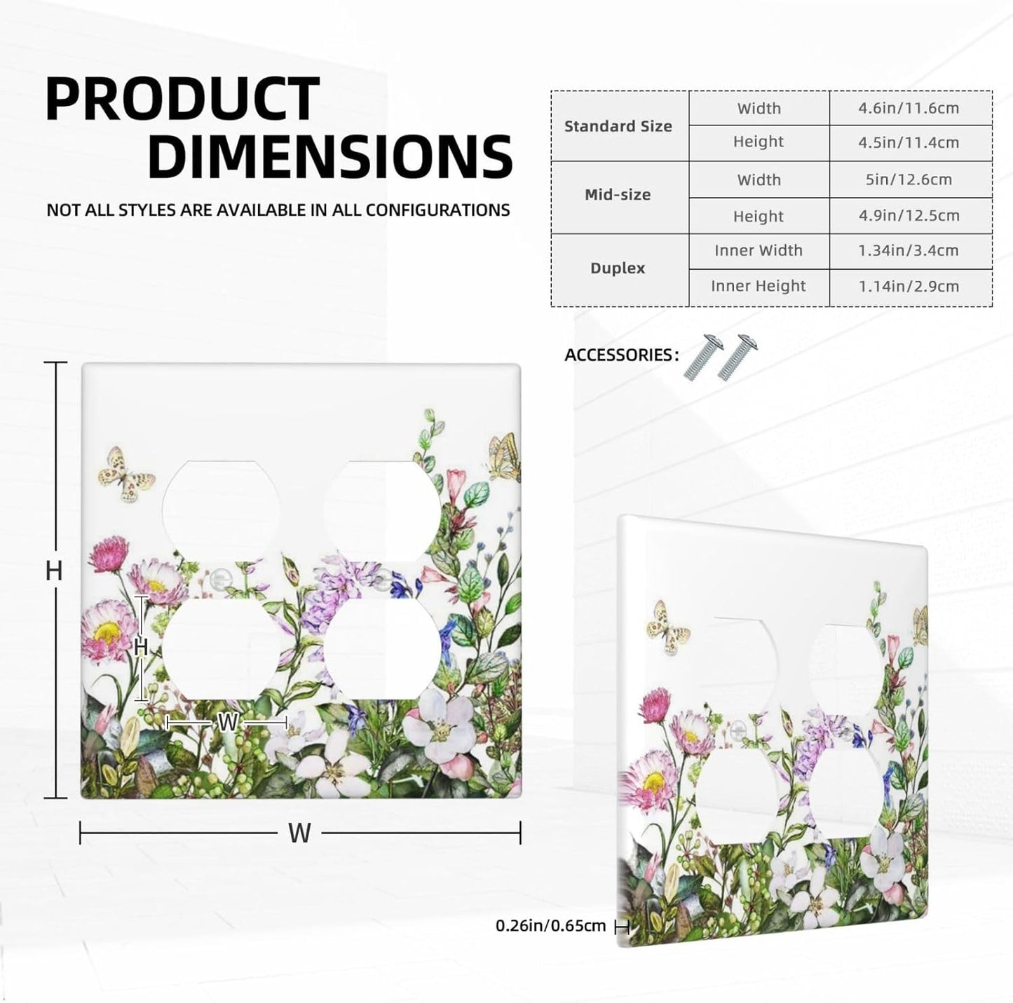 Decorative Outlet Covers Rustic Green Leaf Pink Flowers Butterfly 2 Gang Wall Plate Cover Double Duplex Receptacle Two Switch Light Switch Cover Plate Jumbo Faceplate for Home Decor