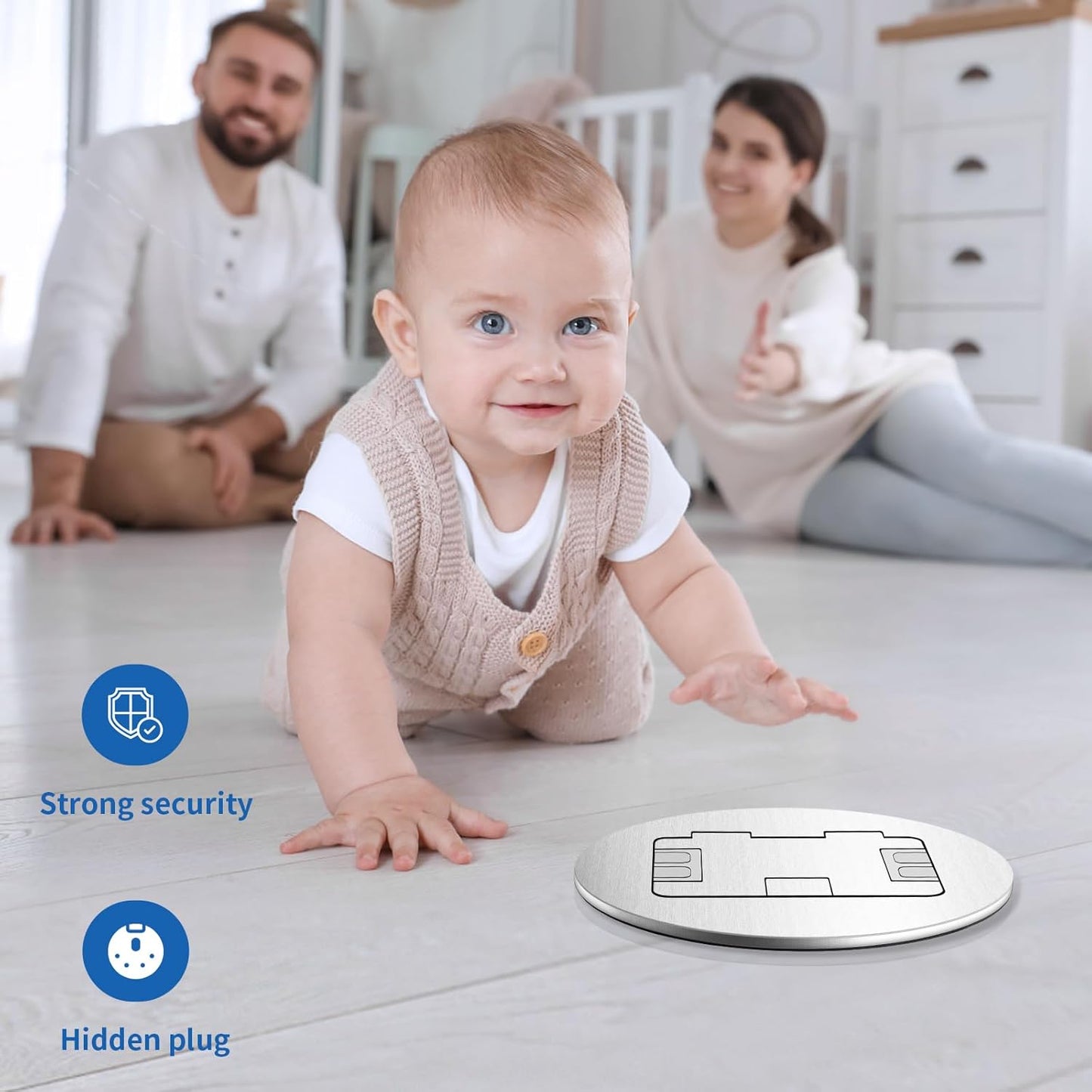 Vagueior Recessed Floor Electrical Outlet Kit, Circular Hidden Duplex 20A Tamper-Resistant Receptacle Outlet ，Waterproof Electrical Outlet Covcer Box, UL Certified,Silver（1 Pack