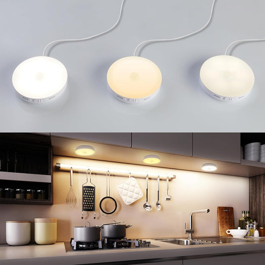 Homelist 3 Pack Under Cabinet Lighting Plug in, Motion Sensor Lights Indoor with Remote Control, LED Wired Stick-On Closet Lights for Kitchen/Shelf/Bar/Cupboard