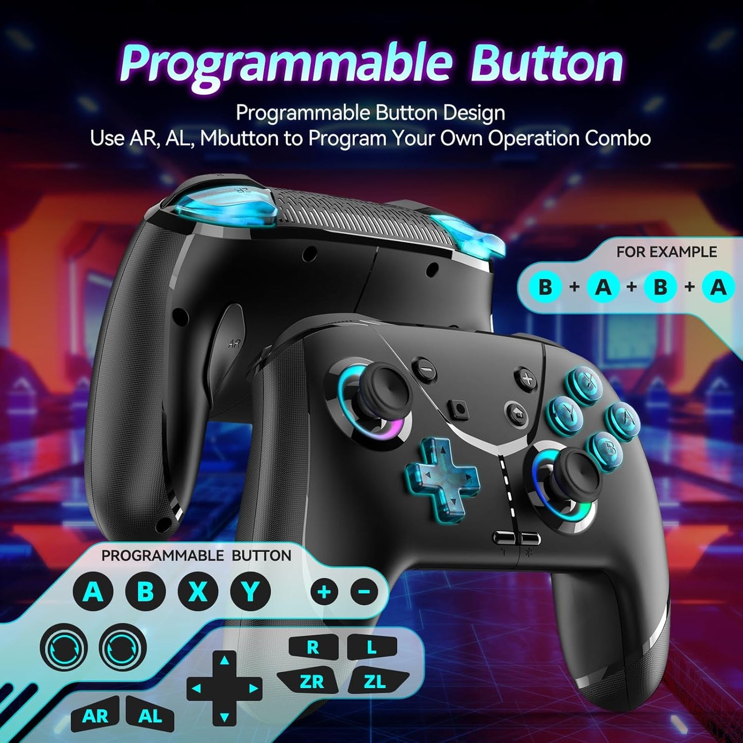 Switch Controller, Wireless Pro Controller for Nintendo Switch 2/Switch/Lite/OLED, Bluetooth controllers Compatible with iPhone/Mac/iPad/iOS/Android/Phone/PC/Steam and TV with Programming/RGB4/Vibration / 3 Turbo Modes/6-Axis/Motion