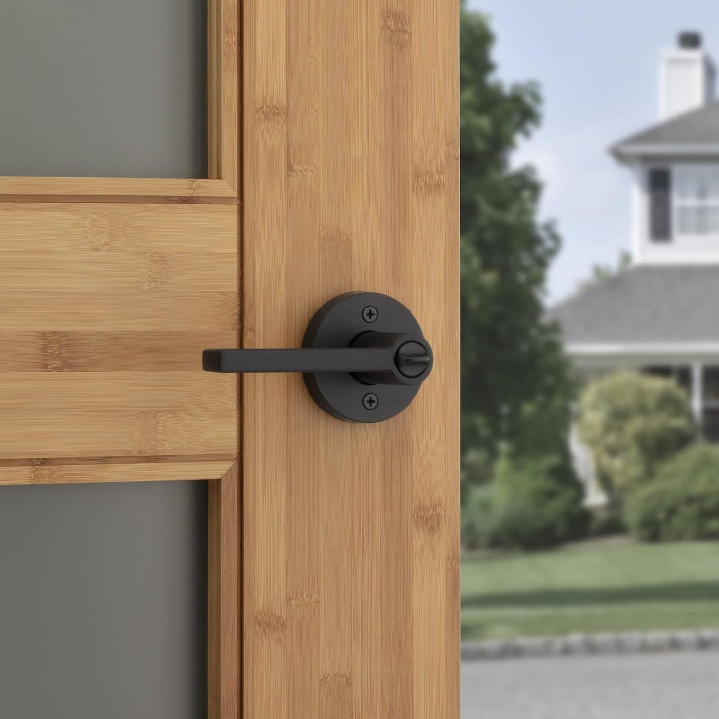 Kwikset Halifax Entry Door Handle with Lock and Key, Secure Round Keyed Reversible Lever Exterior, for Front Entrance and Bedrooms, Matte Black, Pick Resistant Smartkey Rekey Security and Microban