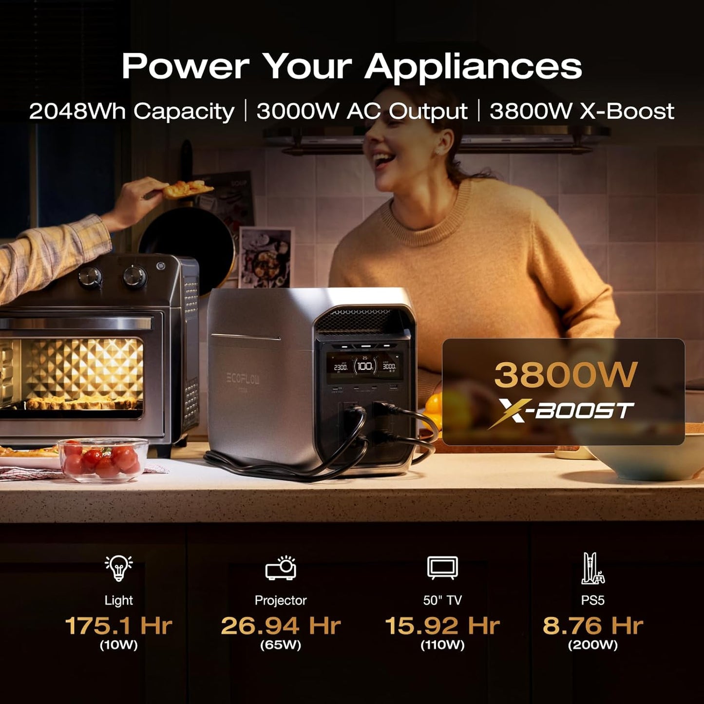 EF ECOFLOW Portable Power Station DELTA 3 MAX Plus with DELTA 3 MAX Plus Extra Battery, 2048Wh LiFePO4 Battery, 3000W Max Output, Fast 0–80% Recharge in 64mins, Reliable Home Backup & RV Camping